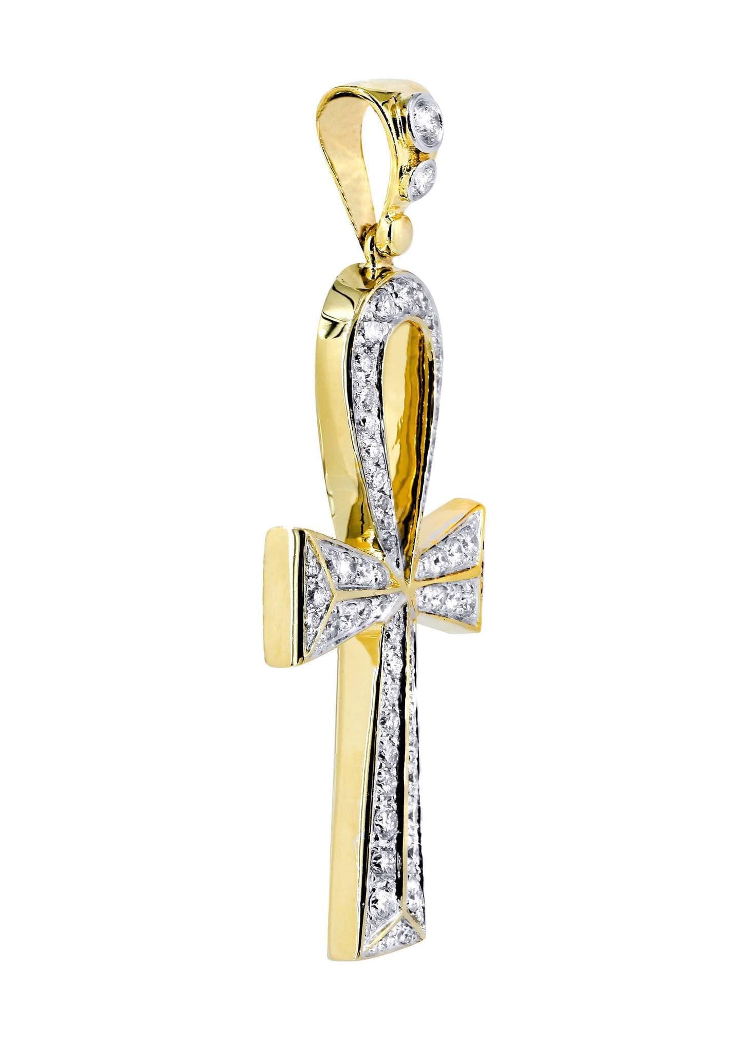 1.31 Carat Diamond Ankh Pendant Necklace - 9 Grams Solid Gold Egyptian Cross Jewelry for Women - Perfect for Spiritual Gifts, Meditation & Boho Fashion