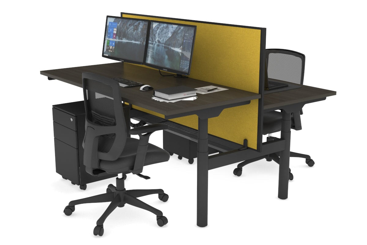 Flexi Premium Height Adjustable 2-Person H Bench Workstation - Black Frame [1600L x 700W] - Ergonomic Office Desk for Collaborative Workspaces & Home Offices