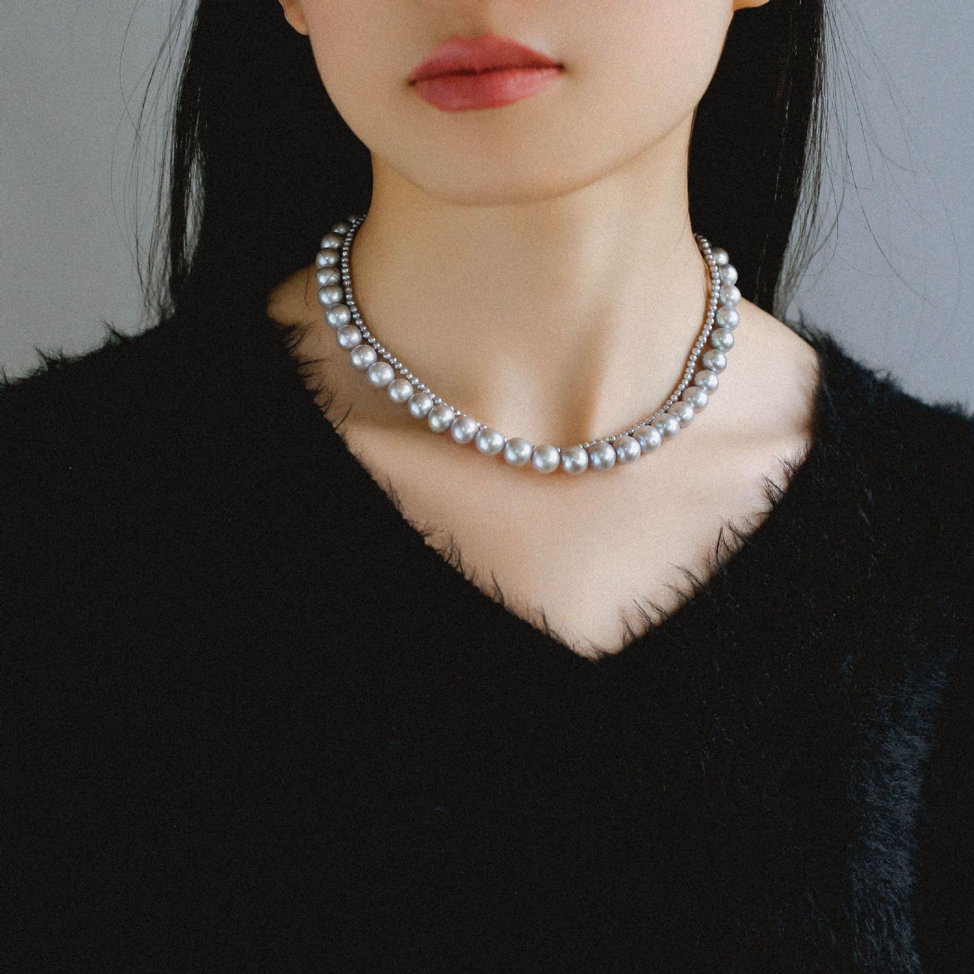 Luxury Double Layer Freshwater Gray Pearl Necklace for Women - Elegant Jewelry Gift for Weddings, Parties & Special Occasions