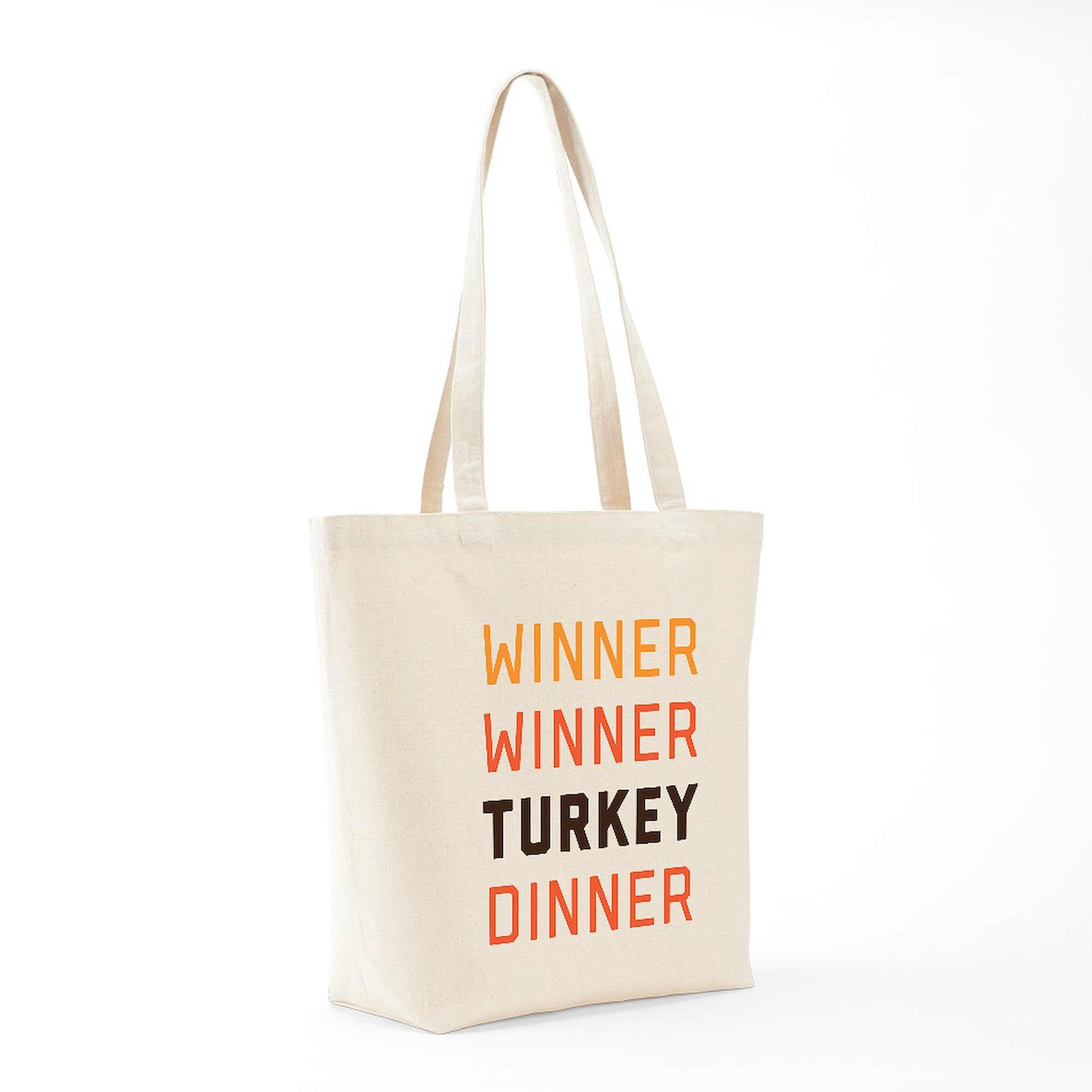 Winner Winner Turkey Dinner Tote Bag - Natural Canvas Reusable Shopping Bag for Groceries, Beach & Holiday Gifts | Eco-Friendly & Durable