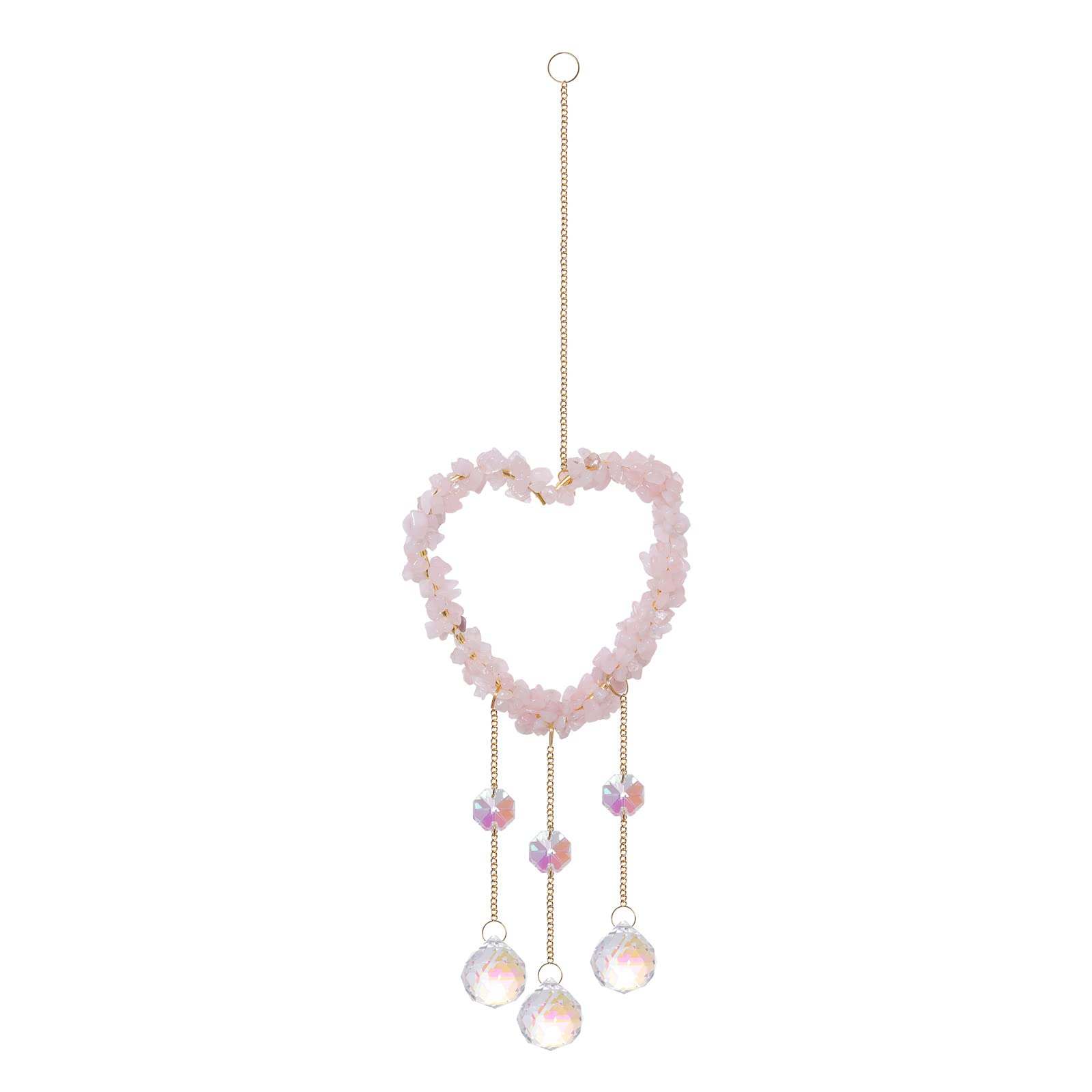 Natural Pink Stone Hanging Crystal Suncatcher - Energy Crystal Ball Prism Pendant for Home Decor & Protection | Creates Rainbows for Windows, Meditation Rooms & Outdoor Spaces