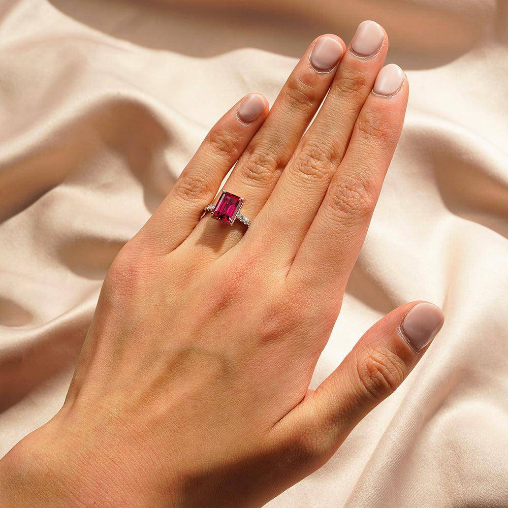 3 CT. Lab Grown Ruby Engagement Ring with Side Stones & Hidden Halo - Perfect for Proposals, Anniversaries & Special Occasions