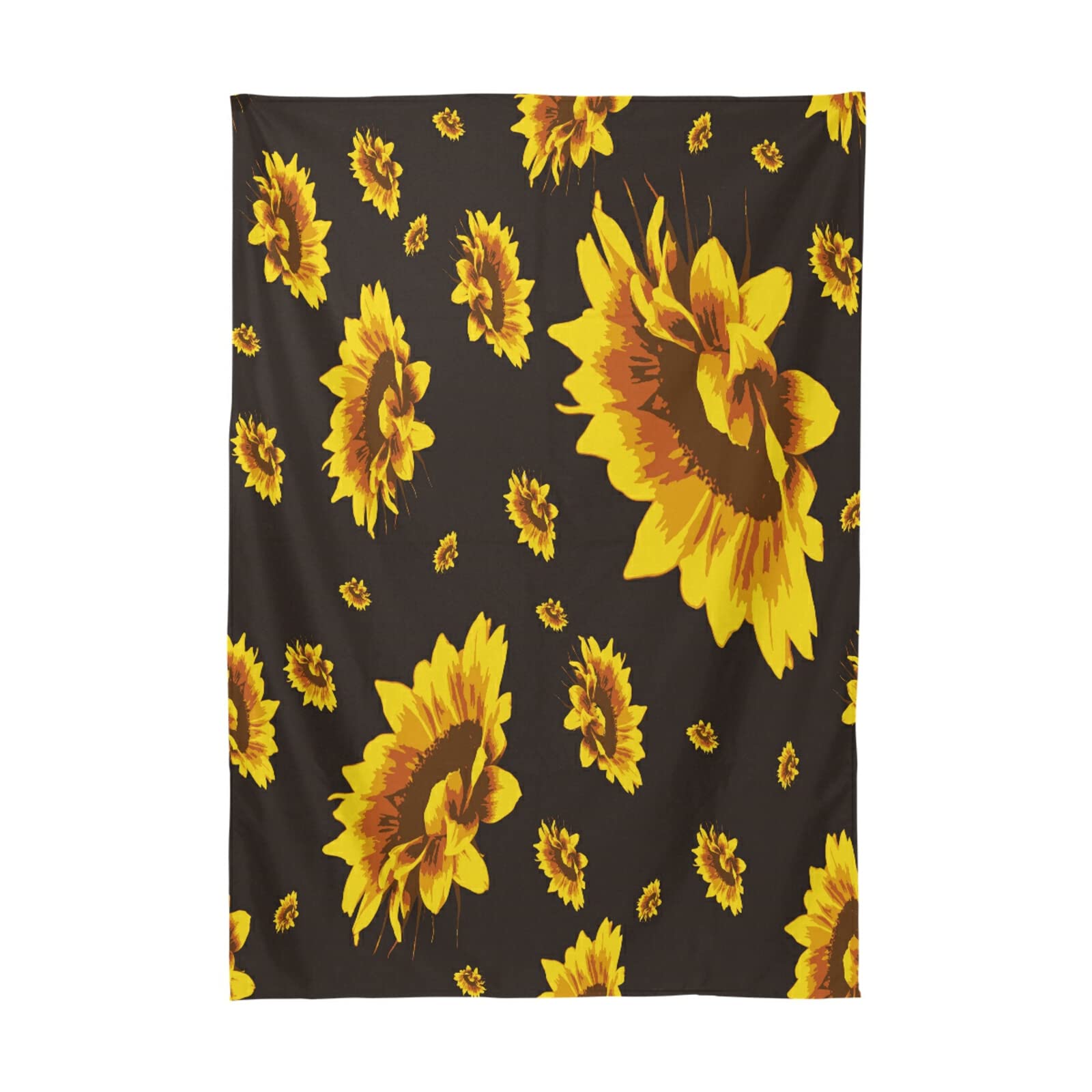 Golden Yellow Sunflowers on Black 60 x 108 Inch Oblong Tablecloth for Party, Dining Room, and Holiday Table Cloths