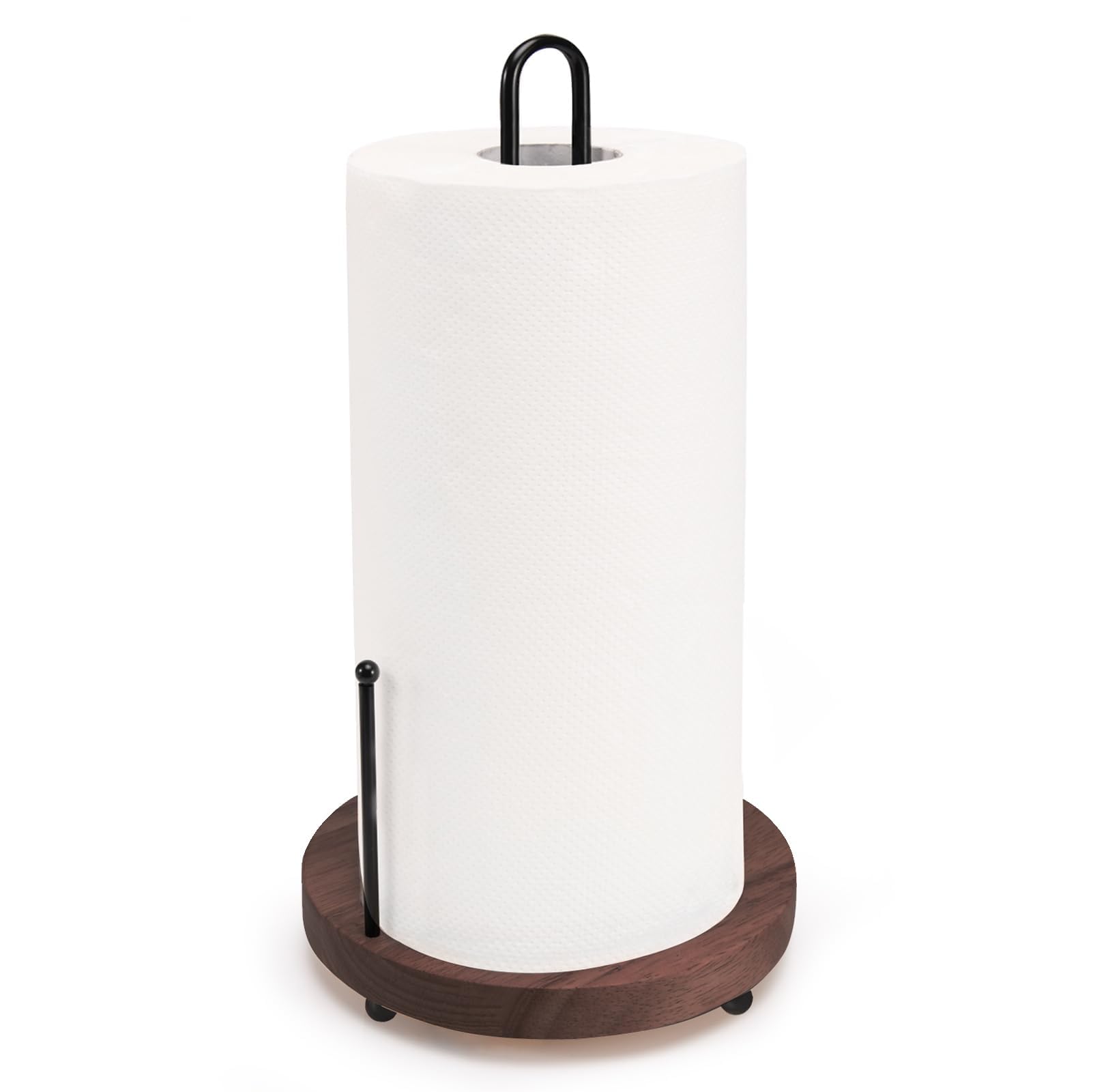 Lorbro Rustic Farmhouse Paper Towel Holder - Heavy Duty Wood Base Countertop Stand for Kitchen, Bathroom, and Home Decor - Brown