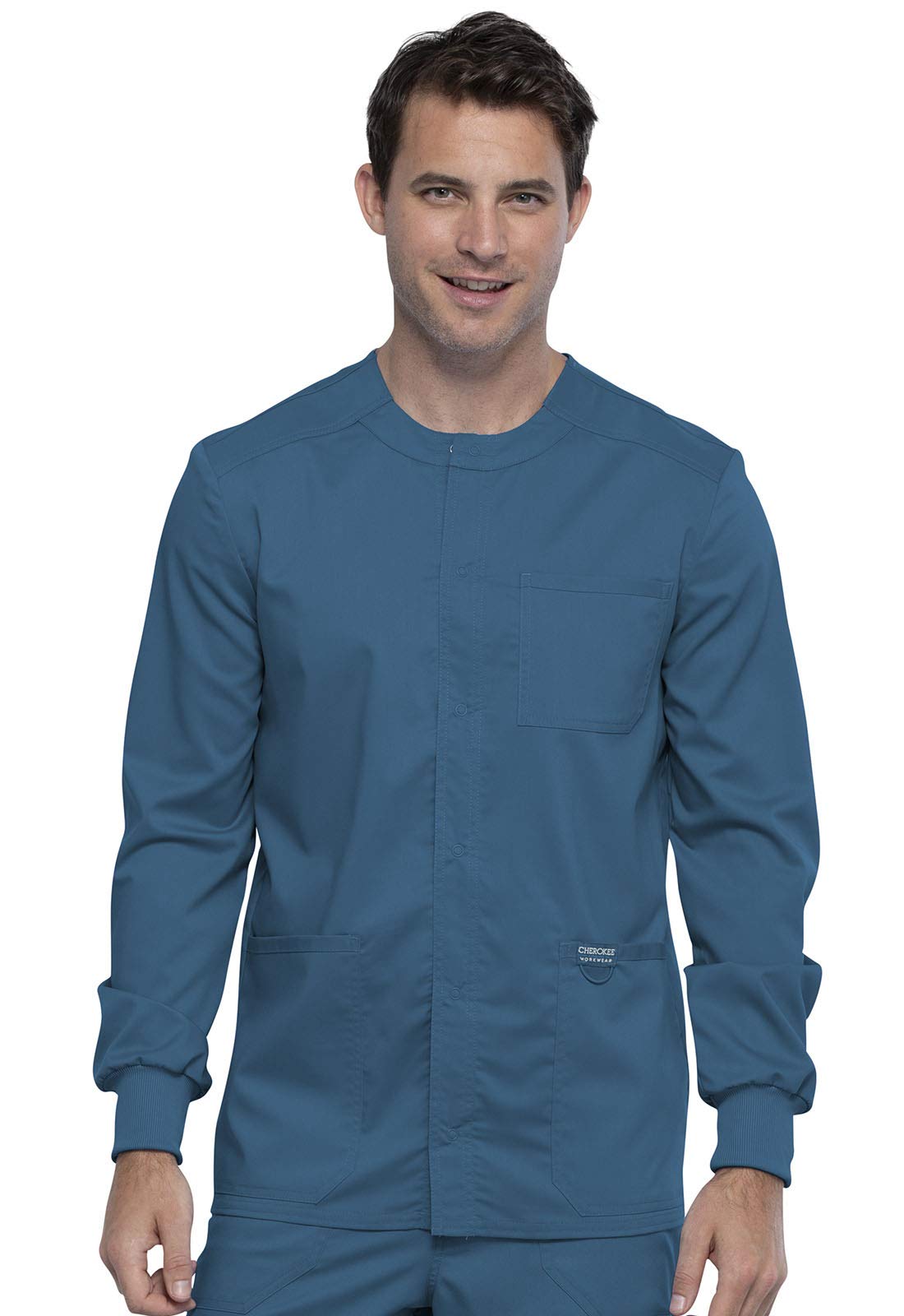 Cherokee Men's Warm Up Scrubs Jacket WW380 - Snap Front Workwear for Medical Professionals - Perfect for Hospitals, Clinics & Healthcare Workplaces