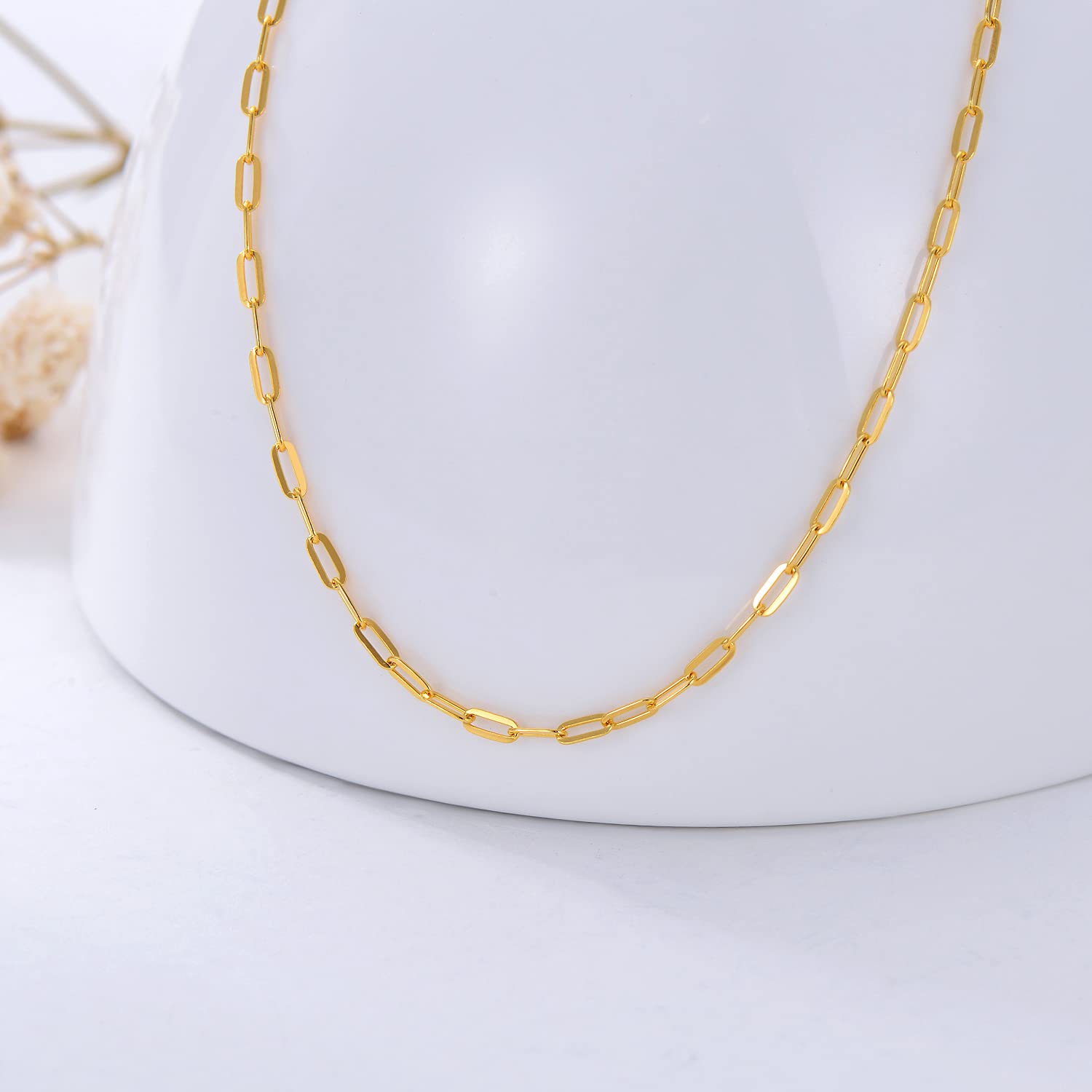18K Yellow Gold Paperclip Link Chain Necklace for Women - Real Gold Durable Jewelry Gift for Her, Mom, Wife - 1.2MM Thin & Elegant - Perfect for Everyday Wear, Special Occasions & Gifting