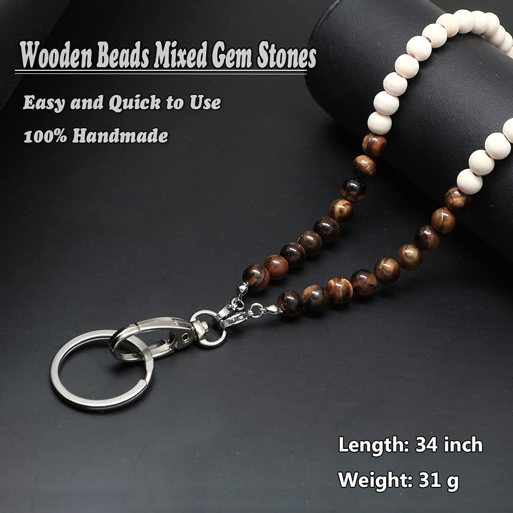 Wooden Beaded Lanyard for ID Badges & Glasses - Tiger Eye Stone (Office, Events)