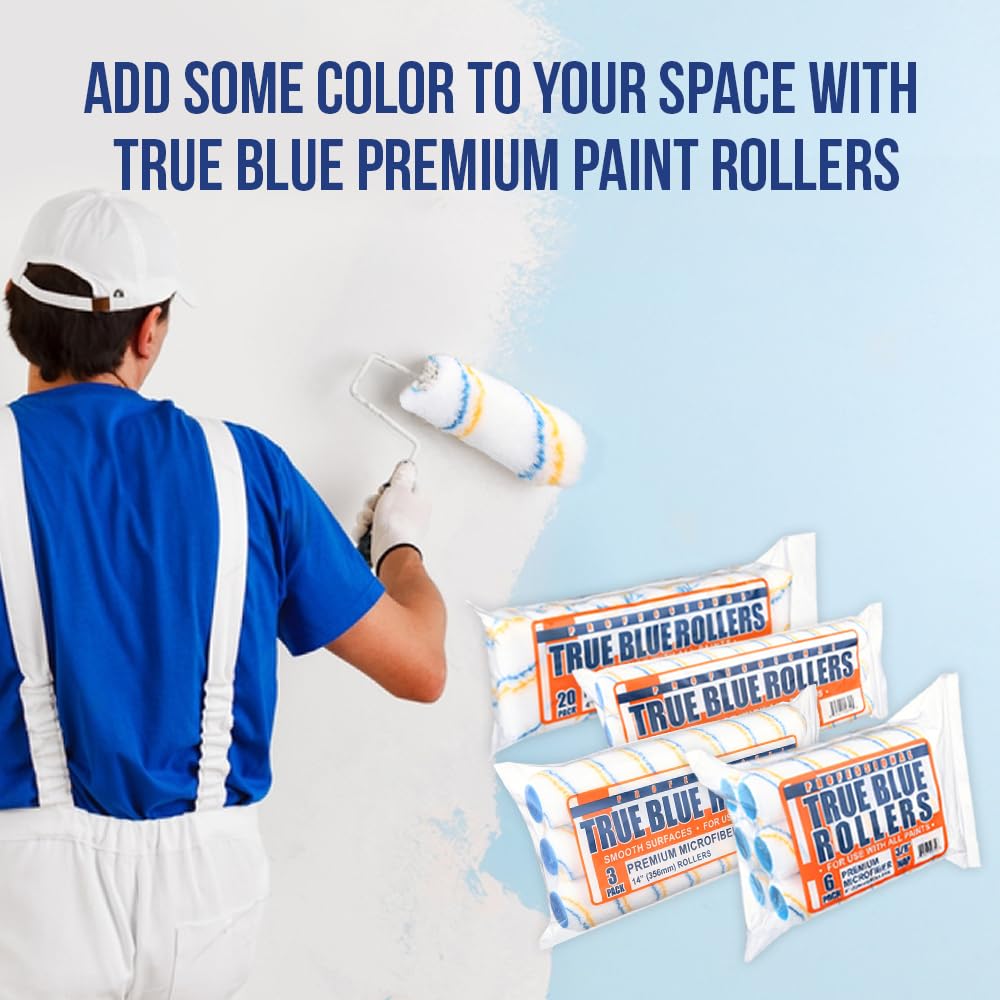 True Blue 9 Inch Professional Paint Roller Covers - Bulk Pack of 96 (3/8