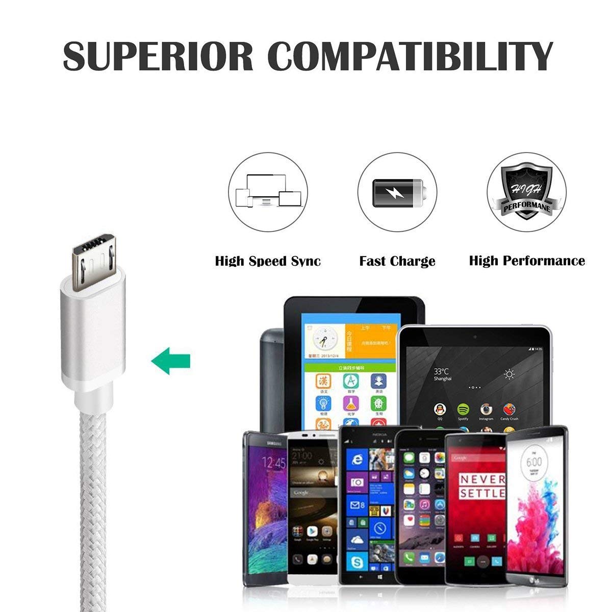 2-Pack 10ft Android Micro USB Charger Cable - Fast Charging Cord for Samsung Galaxy S5/S6/S7 Edge, J3/J7 Prime, Note 4/5, LG Stylo 3/Aristo 4/G4/K40/K30, Moto E5/E6/G6 Play, PS4 Pro Controller - Perfect for Home, Office & Travel Charging