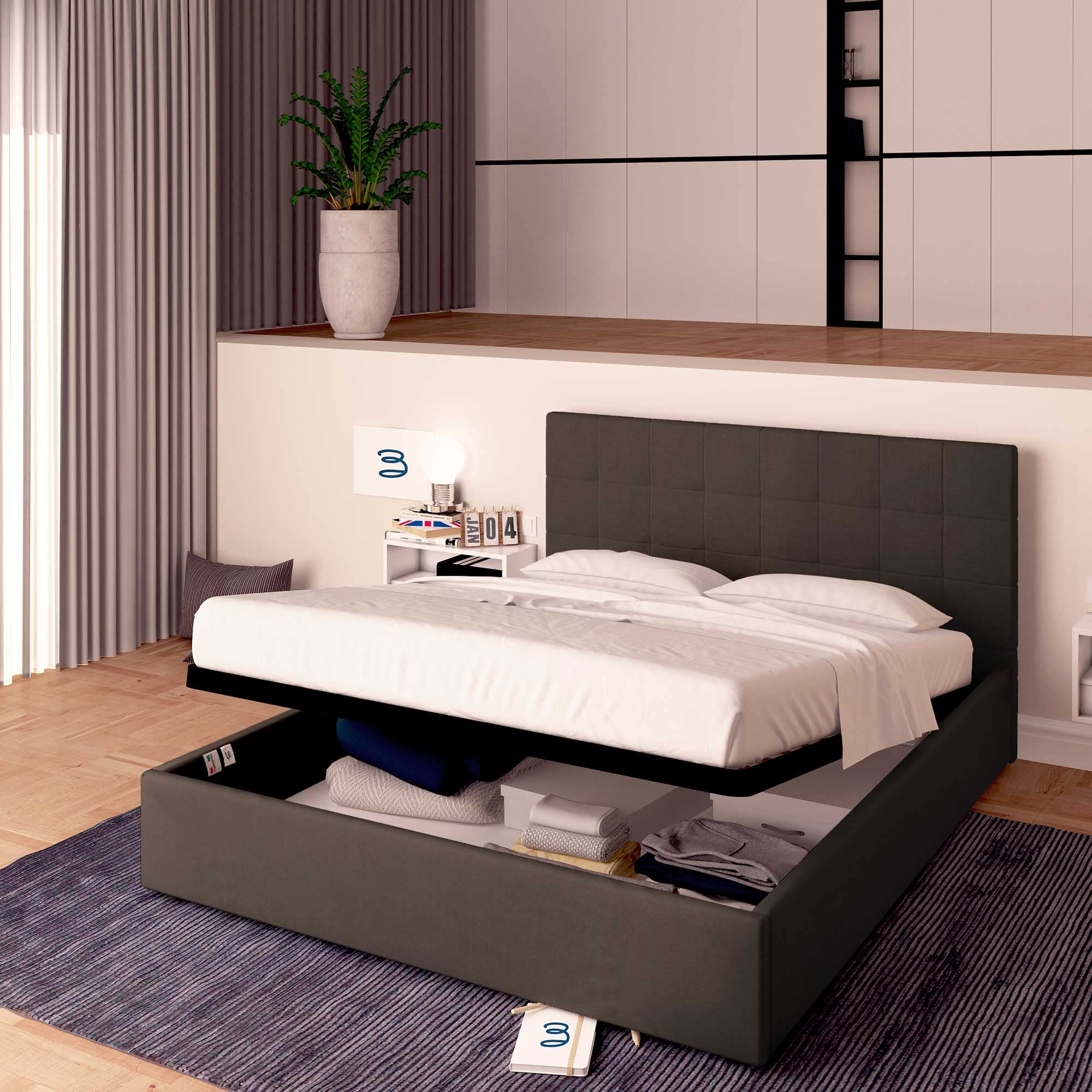 Baldiflex Single Bed with Storage, Dublin Fabric Model, Slatted Base for Single Mattress, 90 x 200 cm, Elegant Headboard, Brown - Perfect for Small Bedrooms, Guest Rooms & Studio Apartments