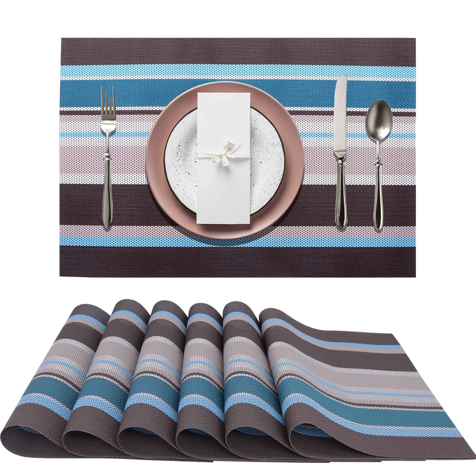 Premium PVC Woven Vinyl Placemats Set of 6 - Waterproof & Durable Table Mats for Kitchen Dining Decor - Indoor/Outdoor Use for Parties, BBQs, and Everyday Meals