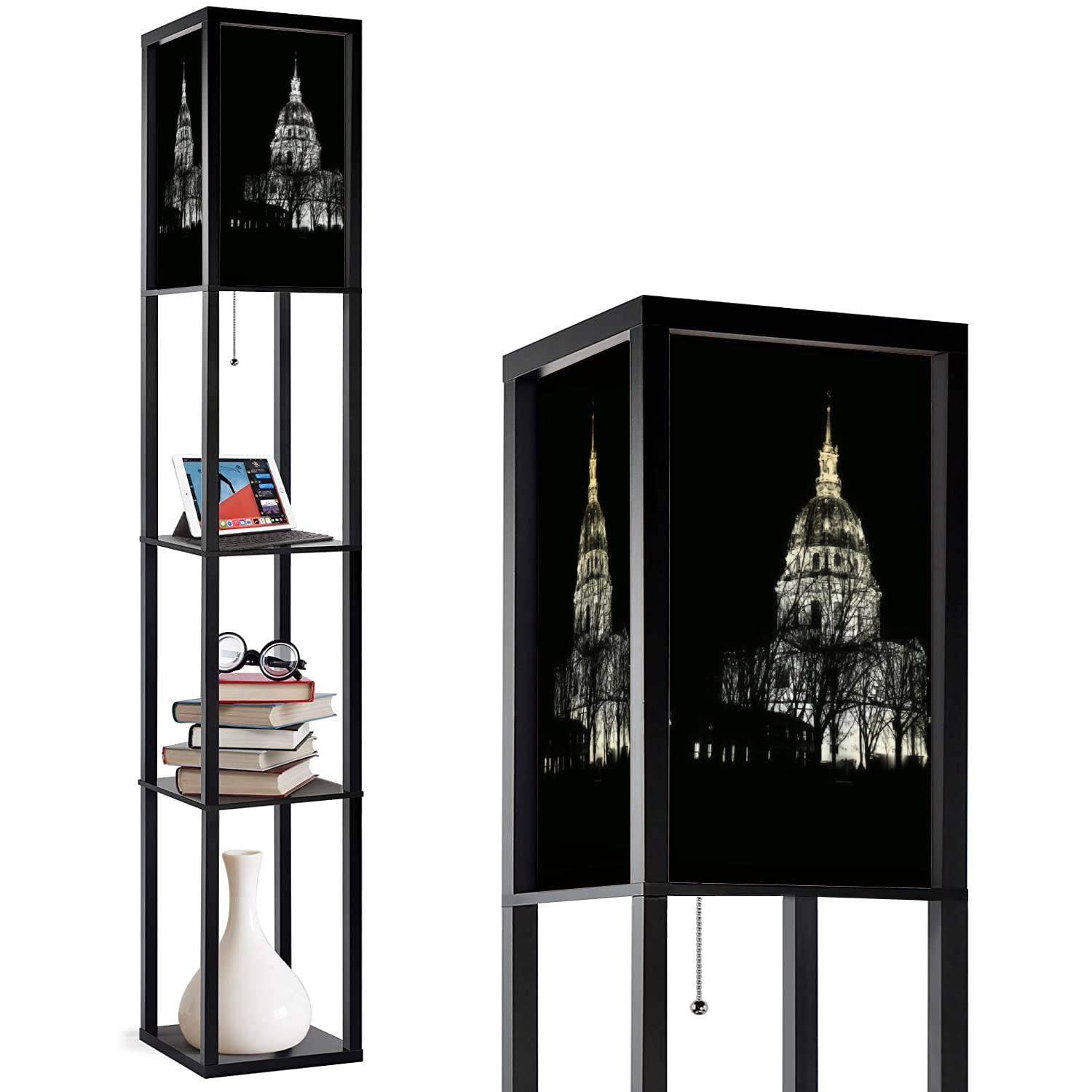 Modern Corner Floor Lamp with 3-Tier Shelves - Adjustable 3-Color Temperature LED, Tall Standing Lamp with Linen Shade for Living Room & Bedroom - Perfect for Reading Nook, Home Office, or Cozy Ambience
