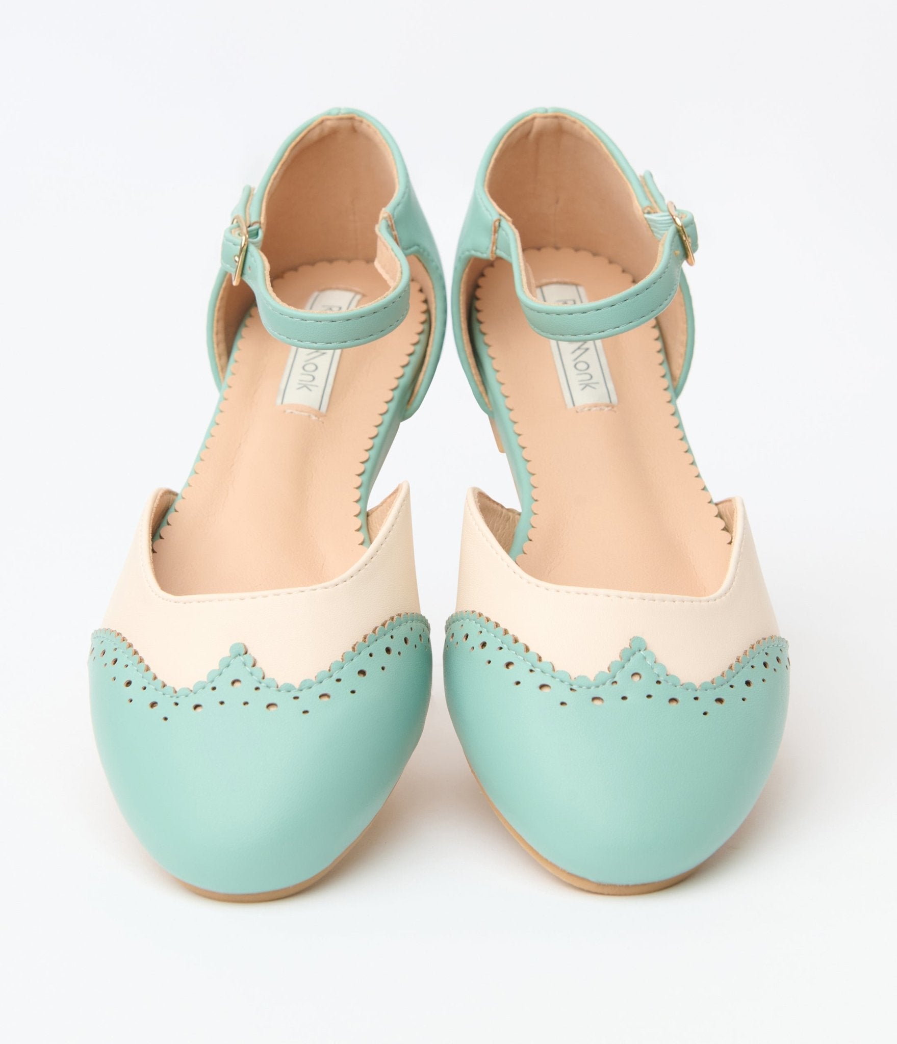 Mint & Cream Leatherette Saddle Mary Jane Flats - Comfortable Women's Casual Shoes for Work, Office & Everyday Wear