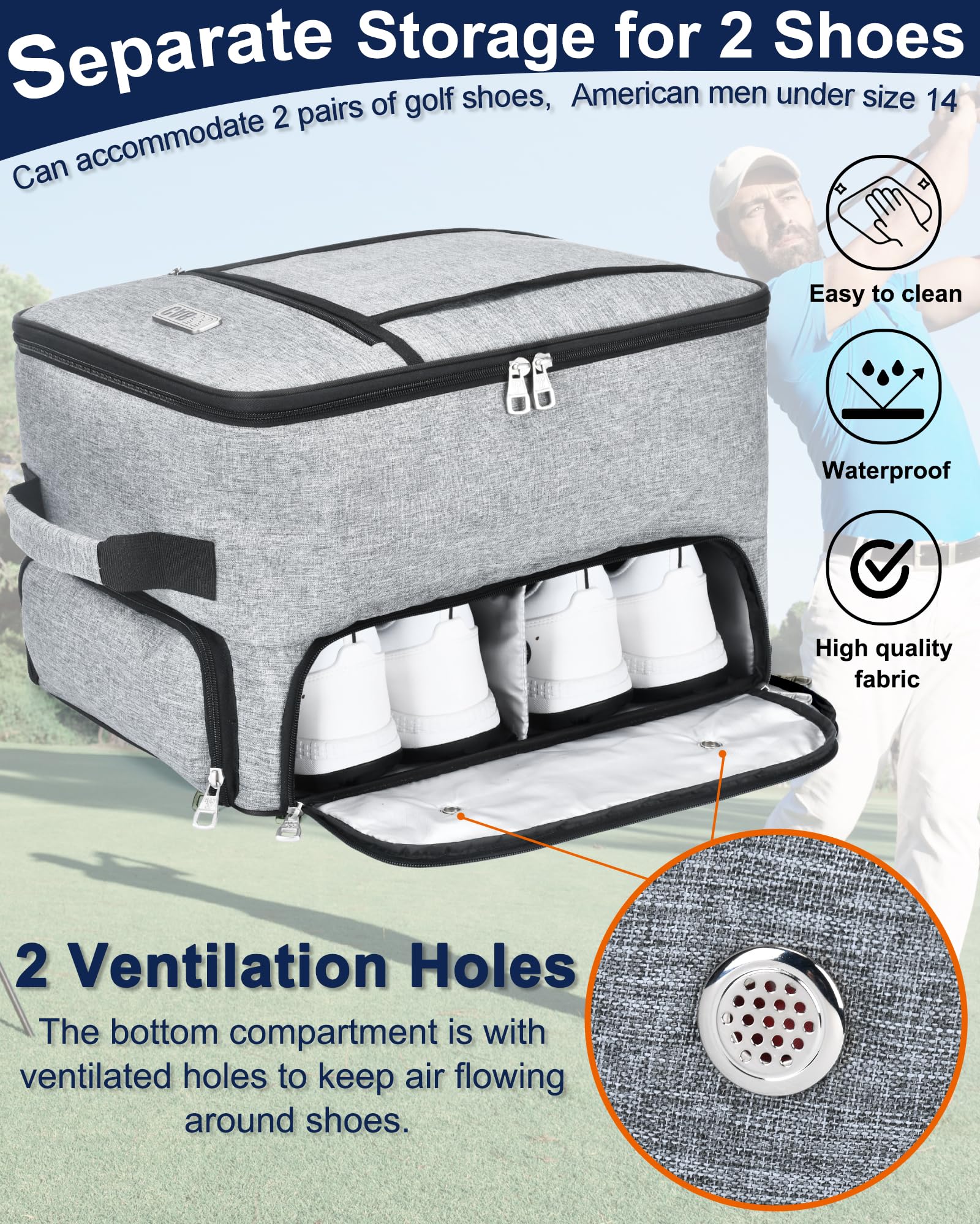 **CAB55 4-Wheel Golf Trunk Organizer – 2-Layer Waterproof Car Storage with Ventilated Shoe Compartment (Fits 2 Pairs) – Perfect for Golf Gear, Clothes & Accessories – Ideal for Golfers & Travel Enthusiasts**