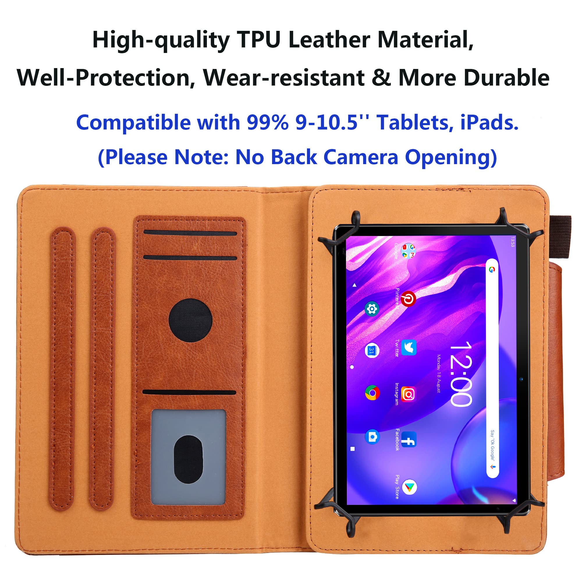 10 Inch Universal Tablet Case - Premium Leather Cover for iPad, iPad Air, Samsung & More 9-10.9