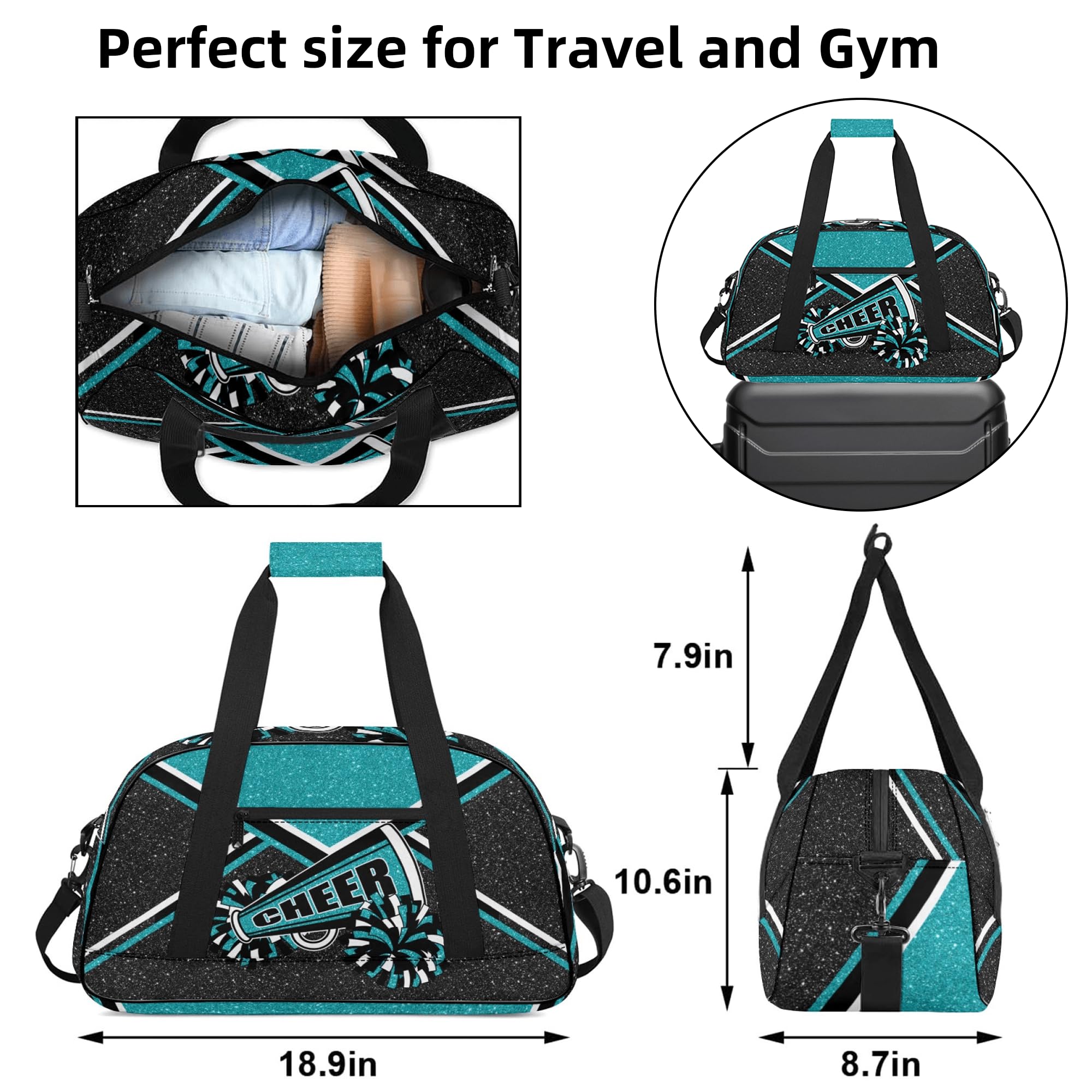 Best Cheerleading Gym Bag for Women – Durable Cheer Duffle Bag for Travel & Sports – Large Weekender Carry On Bag – Perfect for Practice, Competitions & Trips (Teal)