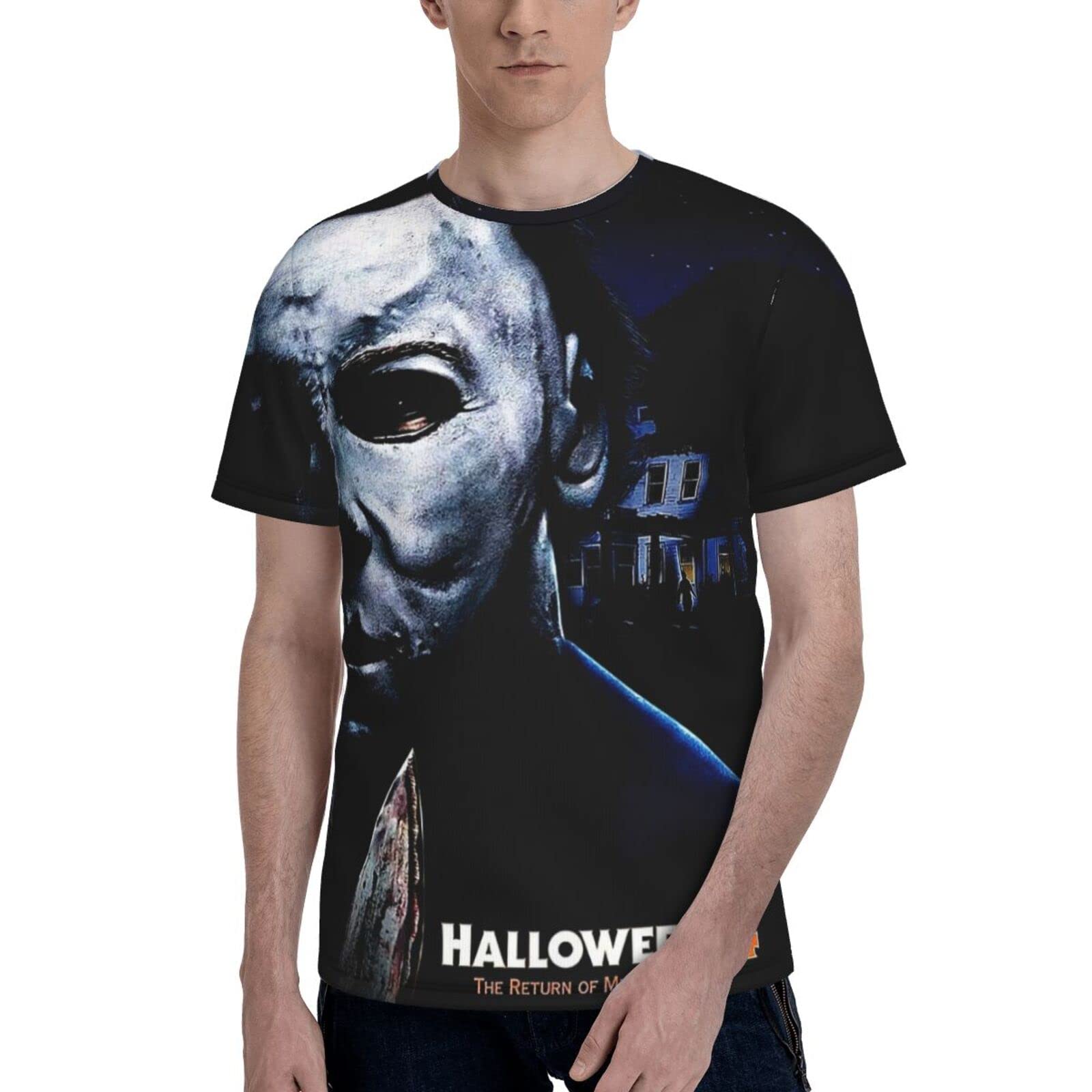Michael Myers Halloween T-Shirt for Men - Soft Cotton Short Sleeve Round Neck Tee - Perfect for Horror Movie Fans, Cosplay & Halloween Costume Parties