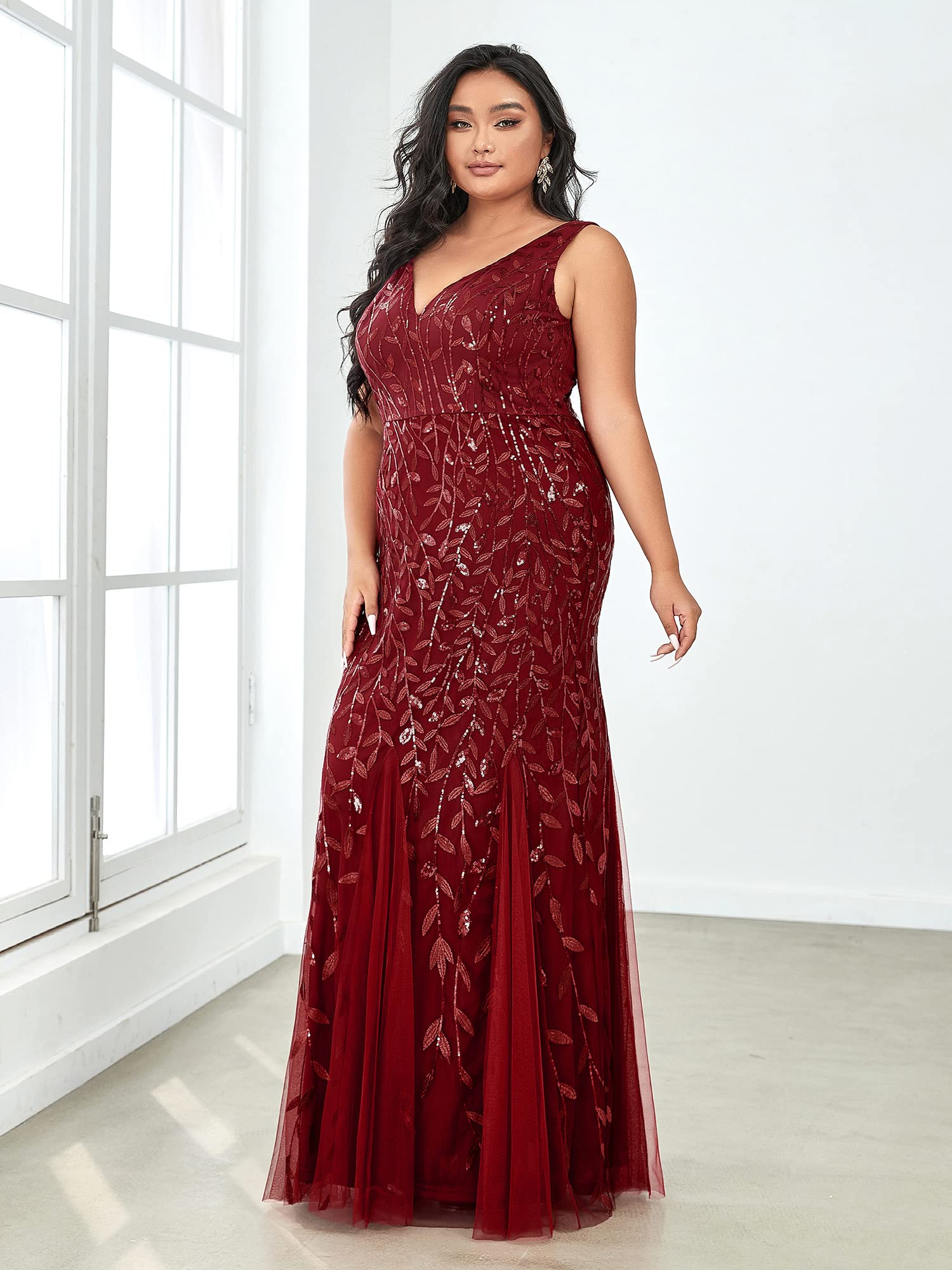Ever-Pretty Women's Sequin V-Neck Sleeveless Bodycon Mermaid Evening Gown - Plus Size Formal Dress for Prom, Homecoming, Cocktail Party & Special Occasions