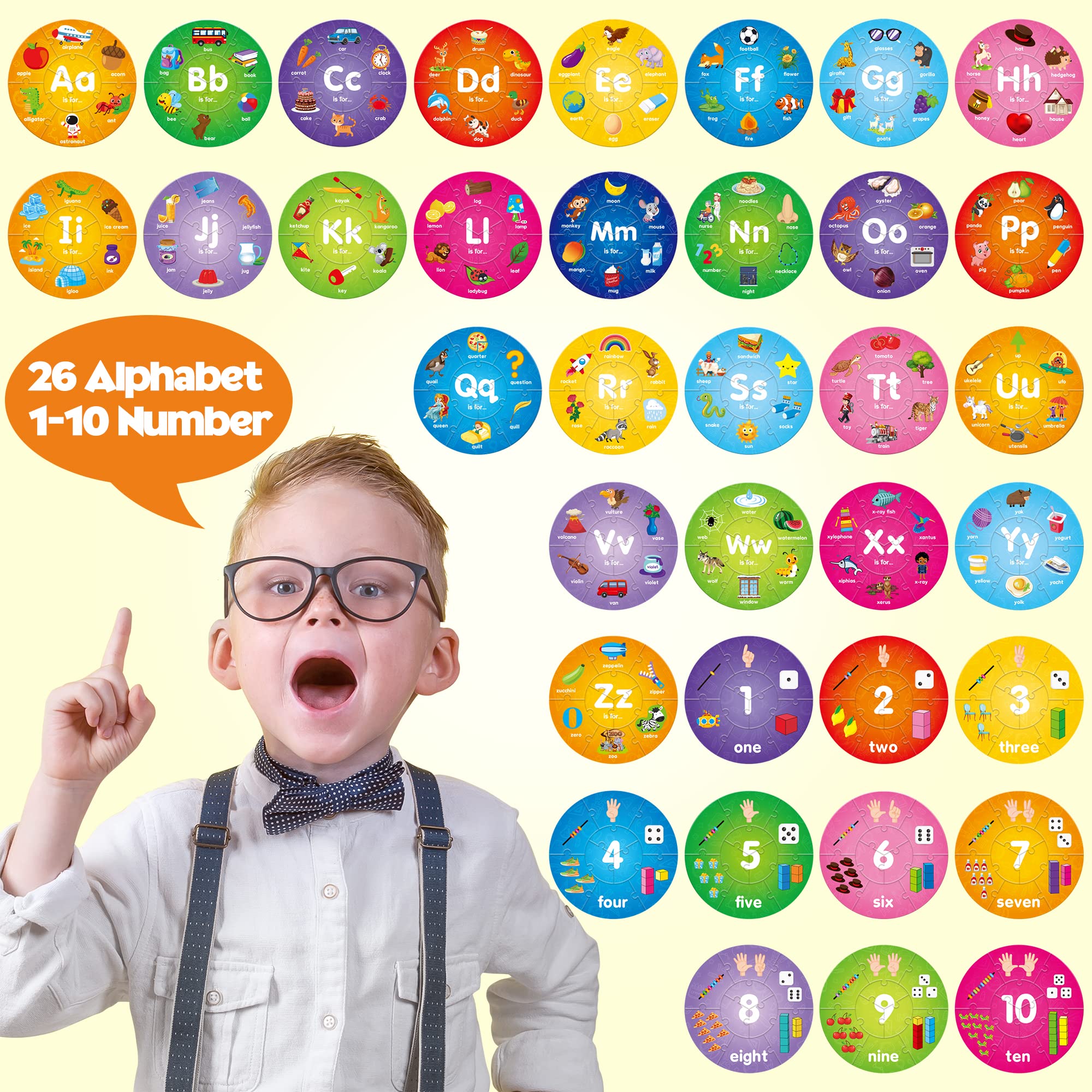 SYNARRY Wooden Alphabet and Number Puzzles for Kids Ages 3-8 - ABC Learning Toys, Preschool Educational Games for Boys & Girls - Perfect for Homeschooling, Classroom & Birthday Gifts (Great for Early Childhood Development & Montessori Learning)