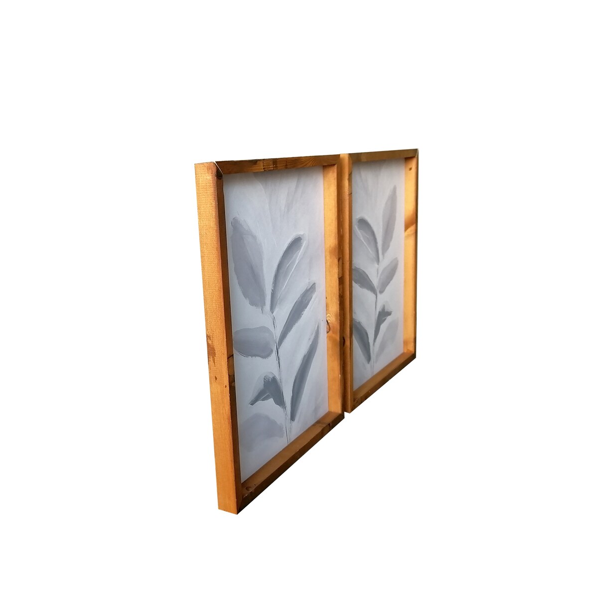 Abstract Blue Leaves 2-Piece Framed Canvas Wall Art Set - Hand-Painted Pine Wood Decor for Living Room, Bedroom & Office