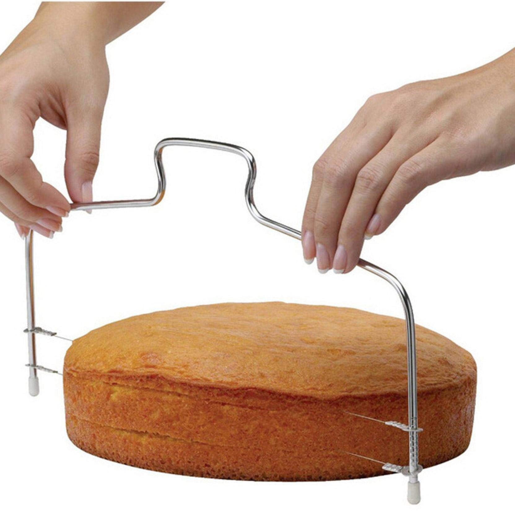 Professional Stainless Steel Double Wire Cake Leveler - Adjustable Layer Cake Slicer & Pizza Dough Cutter Tool for Perfect Baking | Ideal for Wedding Cakes, Birthday Cakes & Homemade Pizza Preparation