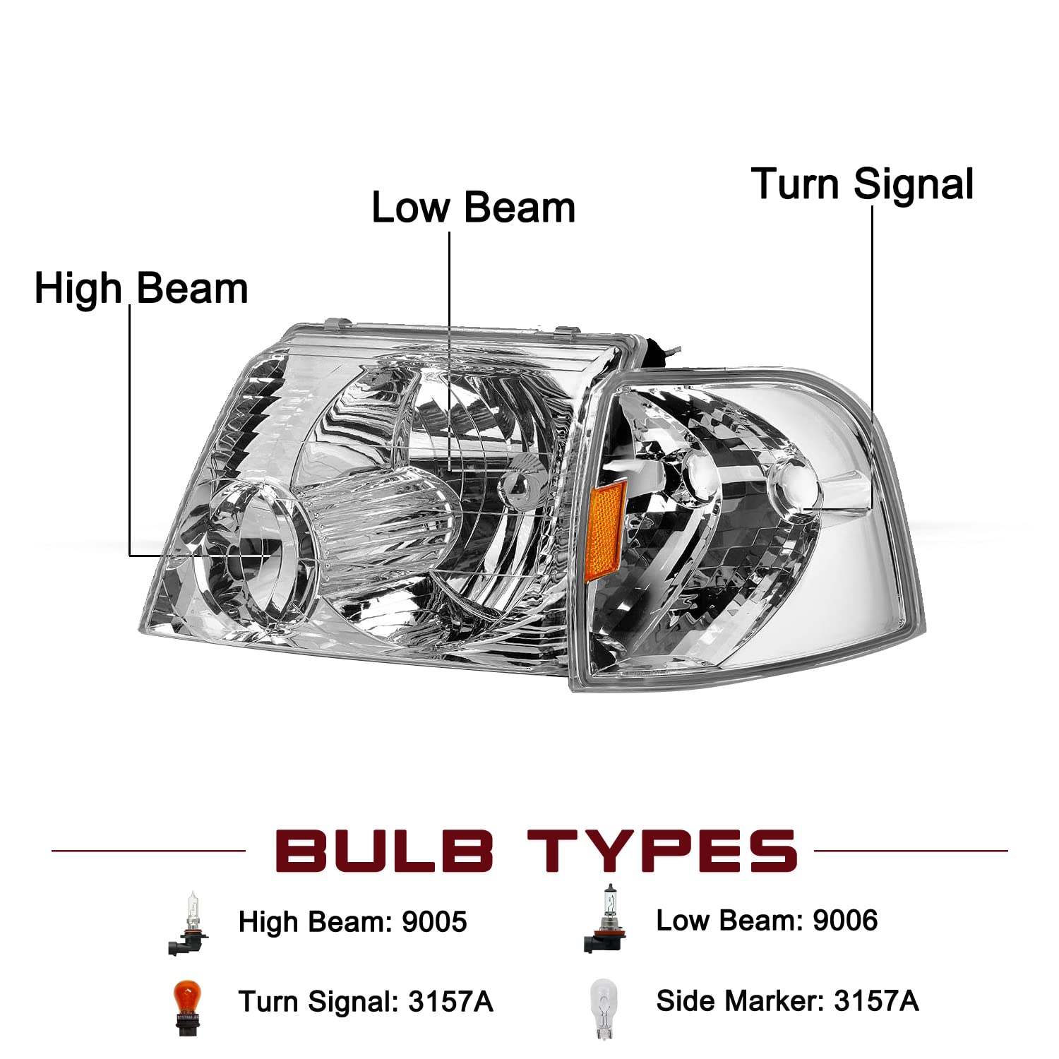 JSBOYAT Headlight Assembly Replacement with Corner Lights - 4pcs Compatible with 2002-2005 Ford Explorer - Driver & Passenger Side Headlamps (Chrome Housing, Amber Reflector) - Perfect for Night Driving & Off-Road Adventures