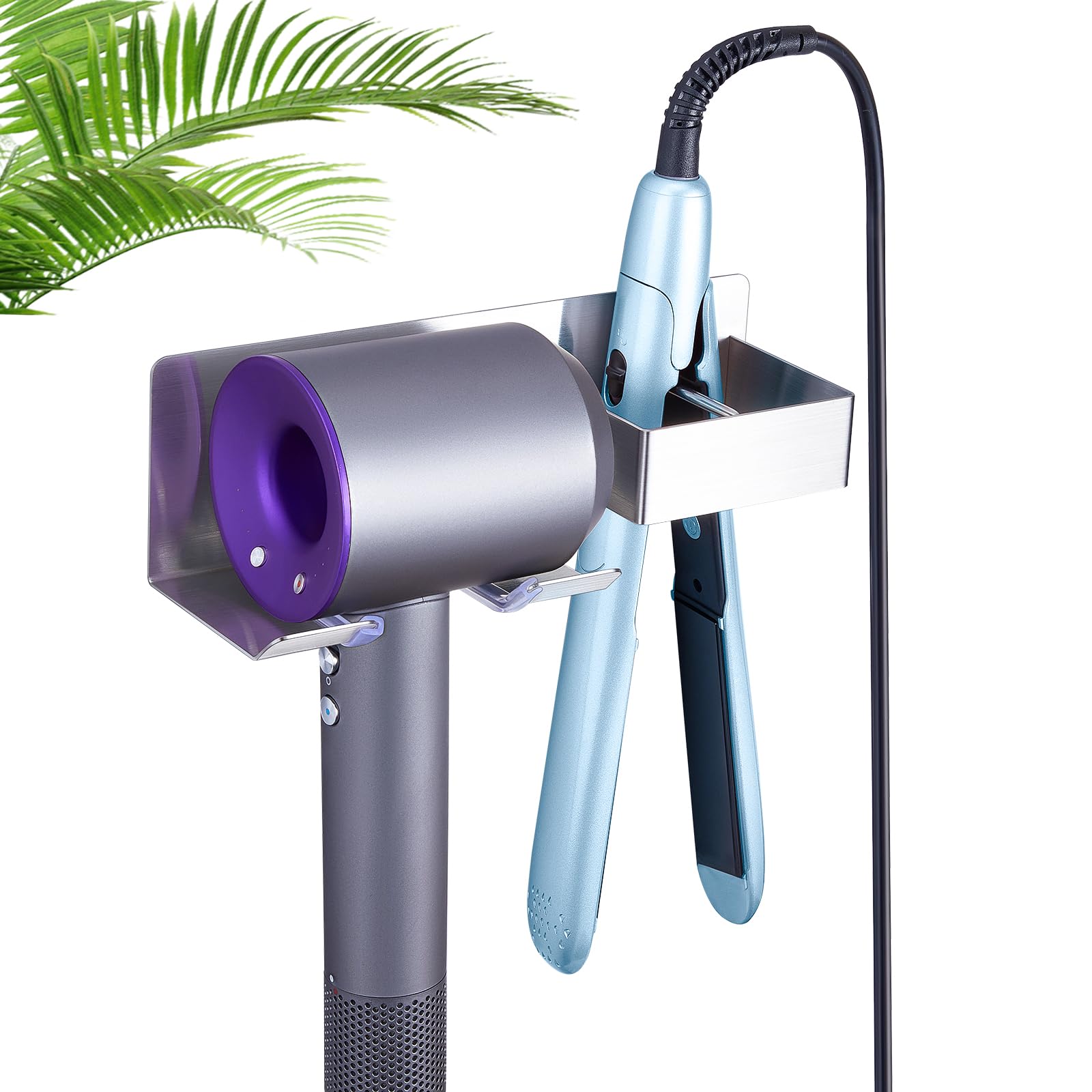 Wall Mounted Hair Straightener & Blow Dryer Holder - Stainless Steel Adhesive Organizer for Curling Irons & Hair Tools | Perfect for Bathroom Storage & Vanity Organization