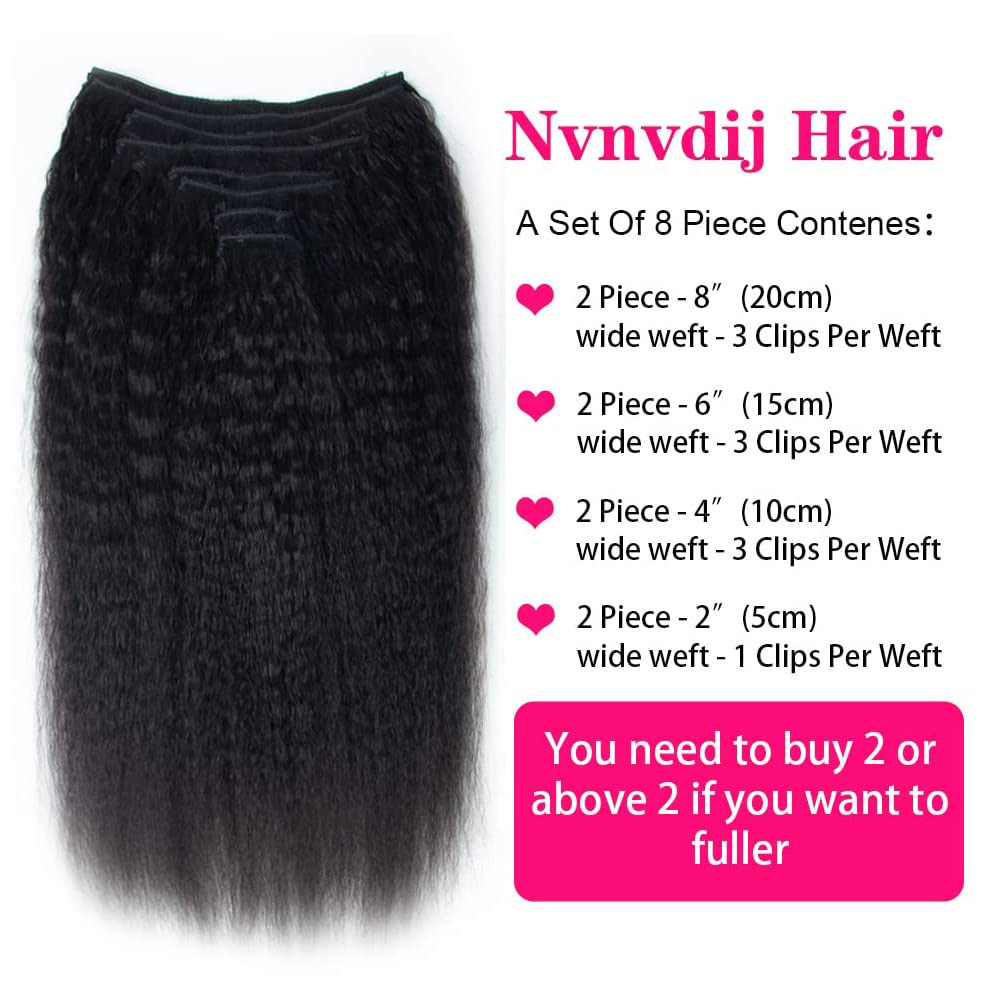 100% Unprocessed Brazilian Virgin Human Hair Clip-in Extensions - 8pcs Kinky Straight 120g (18inch) with 18 Clips | Natural Look for Daily Wear, Parties & Special Occasions