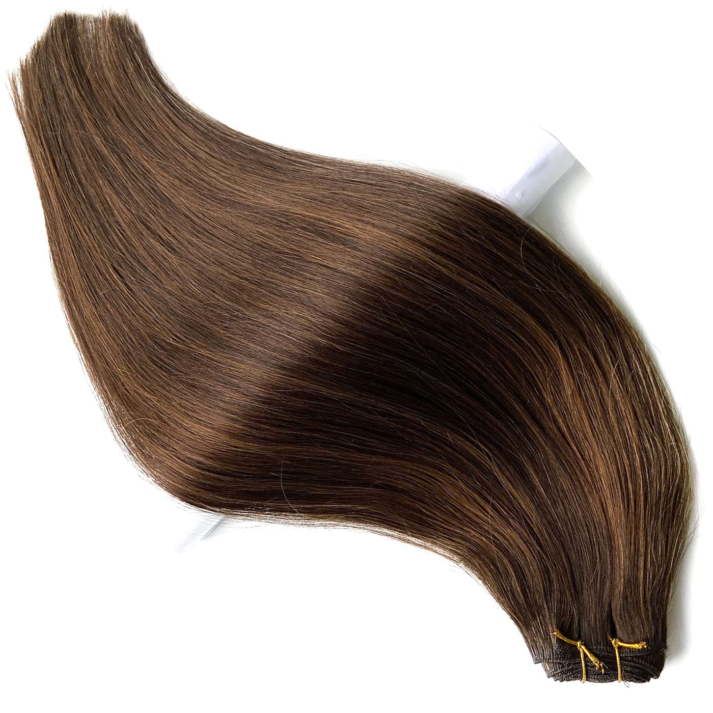 20 Inch 100G Real Human Hair Extensions - Dark Brown Balayage Light Brown Hand-Tied Weft Bundles for Sew-In | Natural Looking Hair Extensions for Women | Perfect for Daily Styling, Special Occasions & Volume Boost