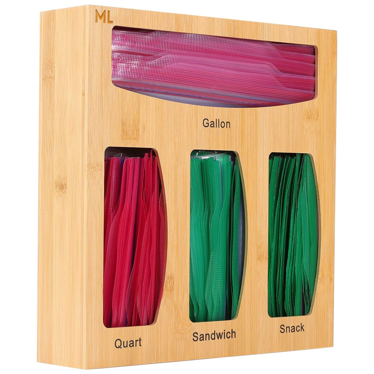 Premium Bamboo Ziplock Bag Organizer for Kitchen Drawer - Storage Solution for Gallon, Quart, Sandwich & Snack Bags | Baggie Holder for Pantry, Office & Travel Organization