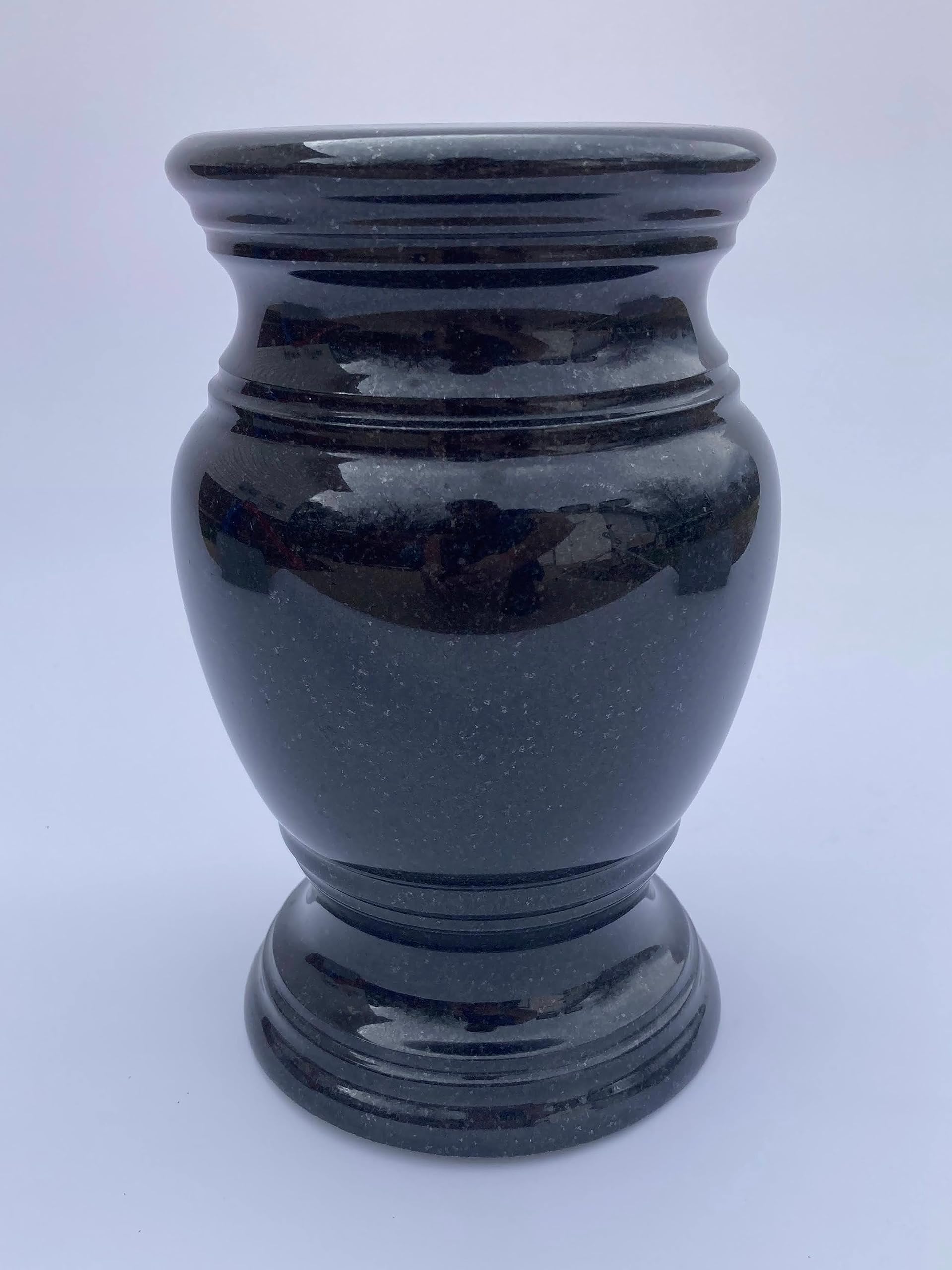 Polished Black Turned Granite Vase - 5.5