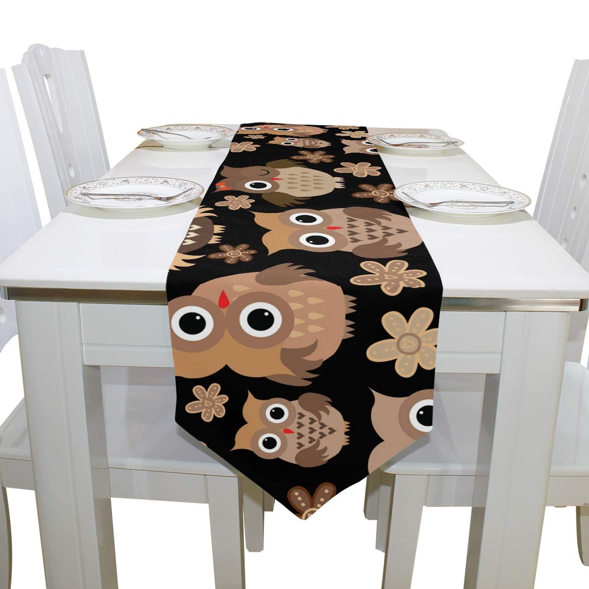 MOYYO Cute Cartoon Owl Table Runner - 13x90 Inch Polyester Tablecloth for Coffee & Dining Tables - Perfect for Weddings, Birthdays, Engagement Parties & Home Decor (Living Room, Banquet, Dinner Decorations)
