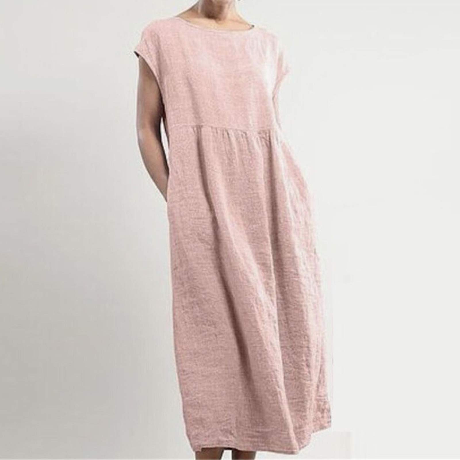 NaRHbrg Women's Long Sleeve T-Shirt Dress - Summer Cotton Linen Maxi Dress with Pockets | Casual Boho Kaftan for Beach, Vacation & Everyday Wear