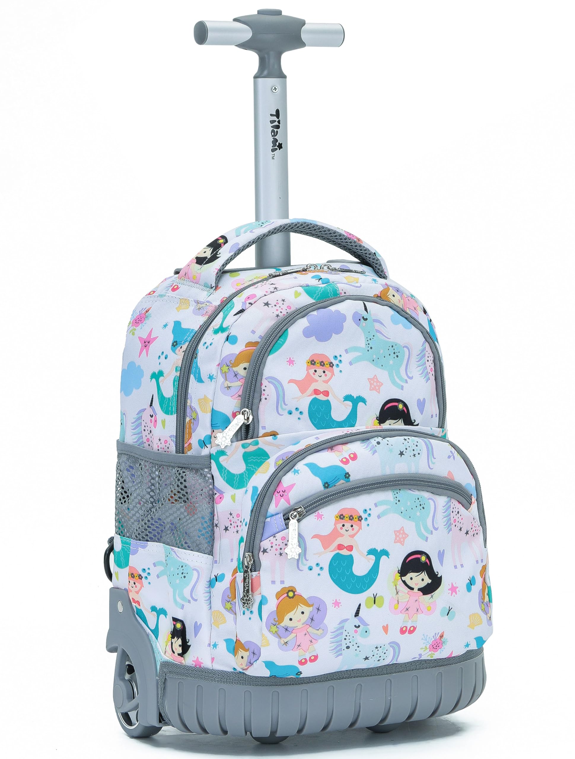 TILAMI 16 Inch Rolling Backpack for Boys & Girls - Wheeled School Backpack with Laptop Compartment, Durable Travel Backpack for Kids - Mermaid Design | Perfect for School, Travel, and Daily Commute