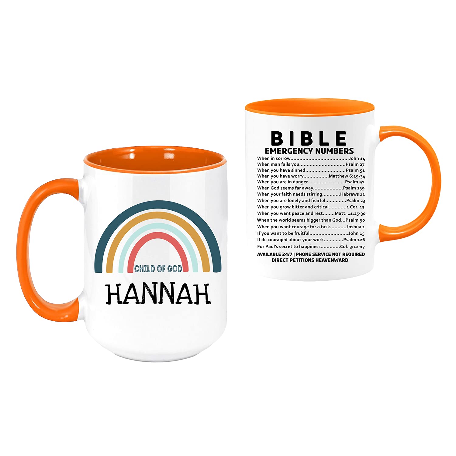 Personalized Bible Emergency Numbers Two-Toned Coffee Mug - Inspirational Bible Verse Coffee Cup for Women & Men - Perfect for Prayer Time, Bible Study & Christian Gifts