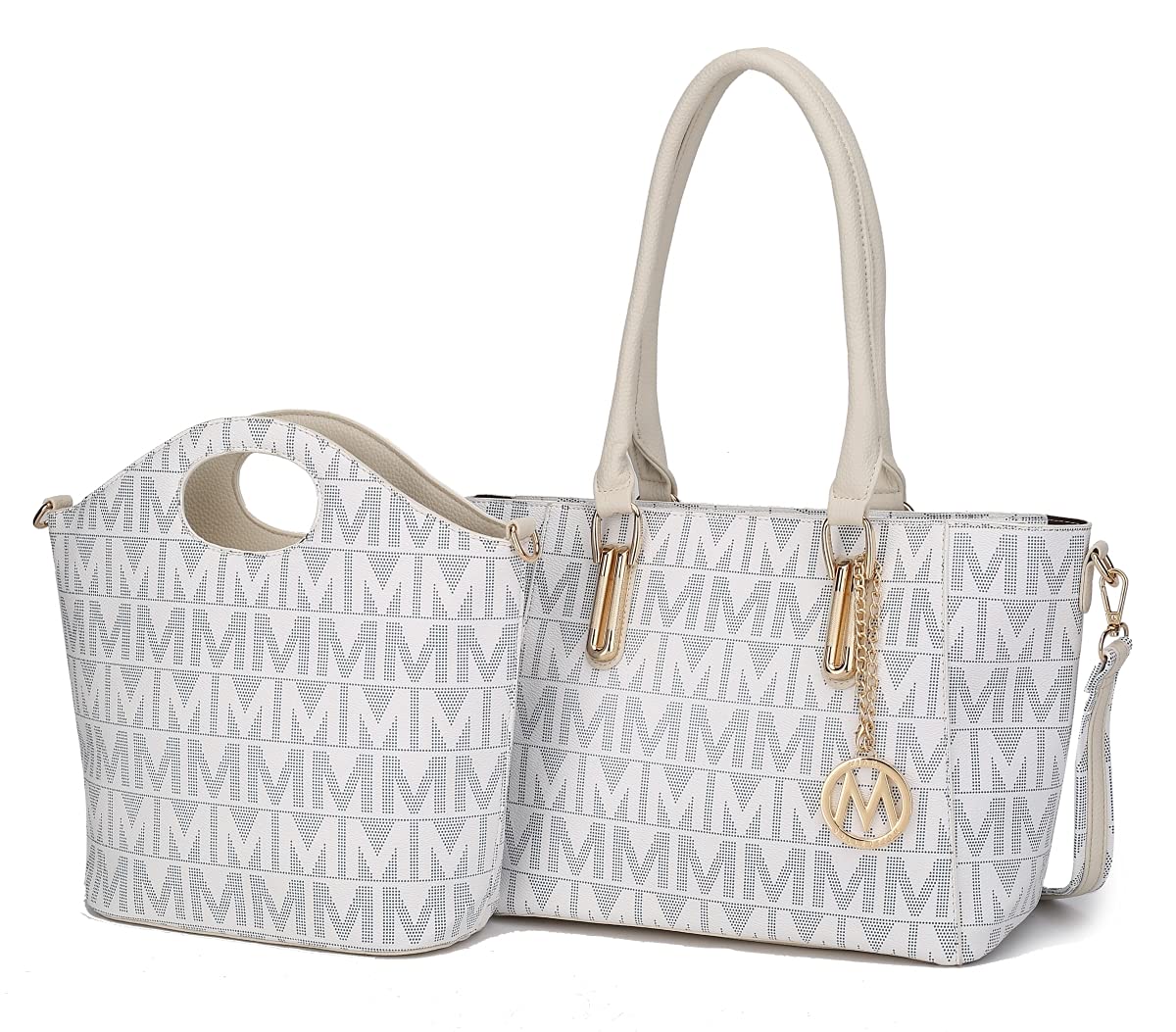 MKF-LKC-BM3350WH Casey M Signature Tote & Crossbody Bags Set - 2 Piece Leather Handbags for Women, Stylish Shoulder Purse and Crossbody Bag Combo - Perfect for Work, Travel and Everyday Use