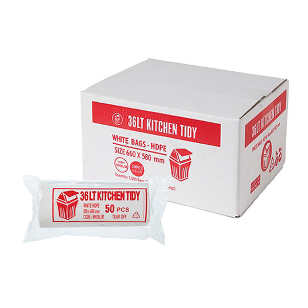 36L White Kitchen Trash Bags - Heavy Duty Garbage Bags for Home, Office & Outdoor Use - Perfect for Waste Disposal & Recycling