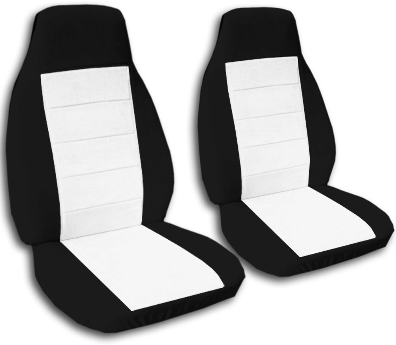 Premium Two-Tone Black & White Universal Car Seat Covers - Front Bucket Style with Airbag, Seat Belt & Armrest Compatibility (21 Color Options) - Perfect for Daily Commuting, Road Trips & Vehicle Protection