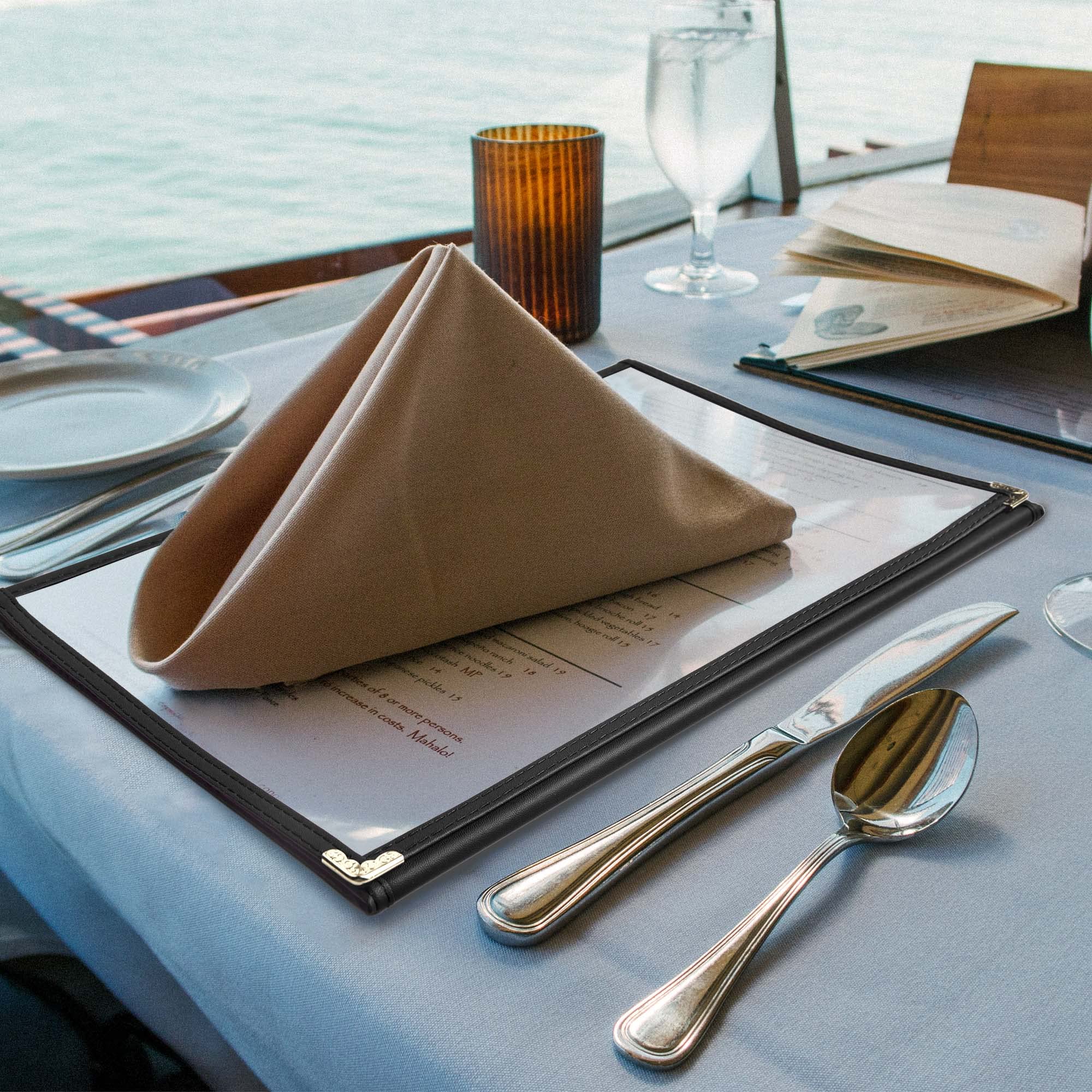 WeChef 30 Pack Black Triple Fold Menu Covers - 6 View Design with Double Stitch Trim - Fits 8.5x11 Paper - Clear Transparent for Restaurants, Cafes & Food Service Businesses - Perfect for Daily Menus, Specials & Promotions