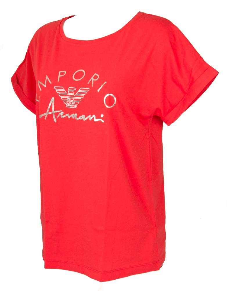 EMPORIO ARMANI Women's Cotton Short Sleeve Round Neck T-Shirt - Rosso Red, X-Small | Casual Wear, Summer Outfits, Everyday Comfort