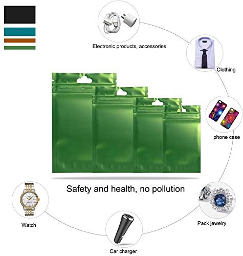 100PCS Green Metallic Matte Plastic Food Storage Bags - 3.5x6 Inch Aluminum Foil Zipper Bags for Snacks, Coffee, Tea & Dry Goods | Airtight & Moisture Proof Packaging Solution for Home & Commercial Use
