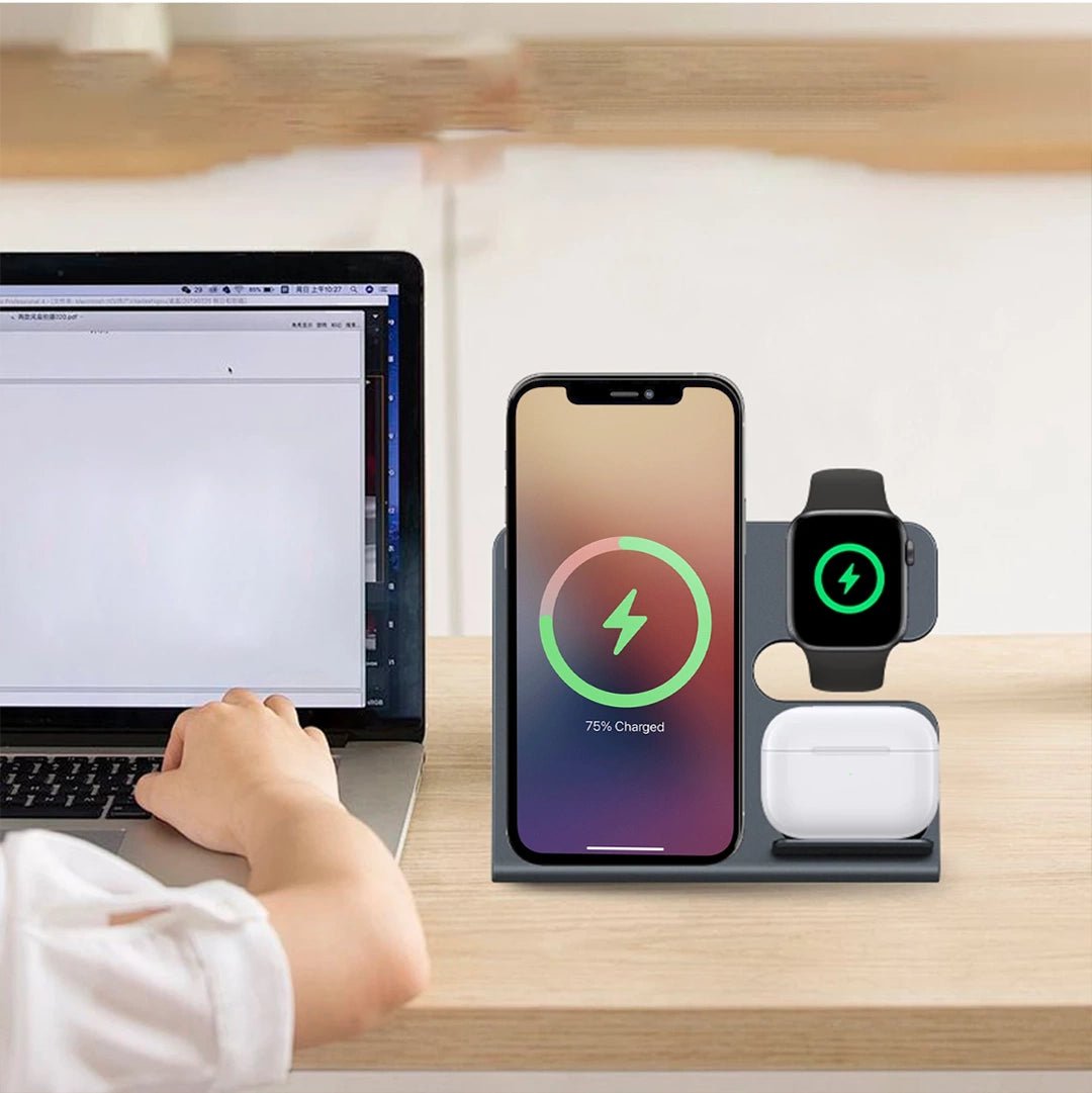 MagStorm 3-in-1 Magnetic Wireless Charger for iPhone 14/13/12, Apple Watch & AirPods - Fast Charging Stand for Home, Office & Travel