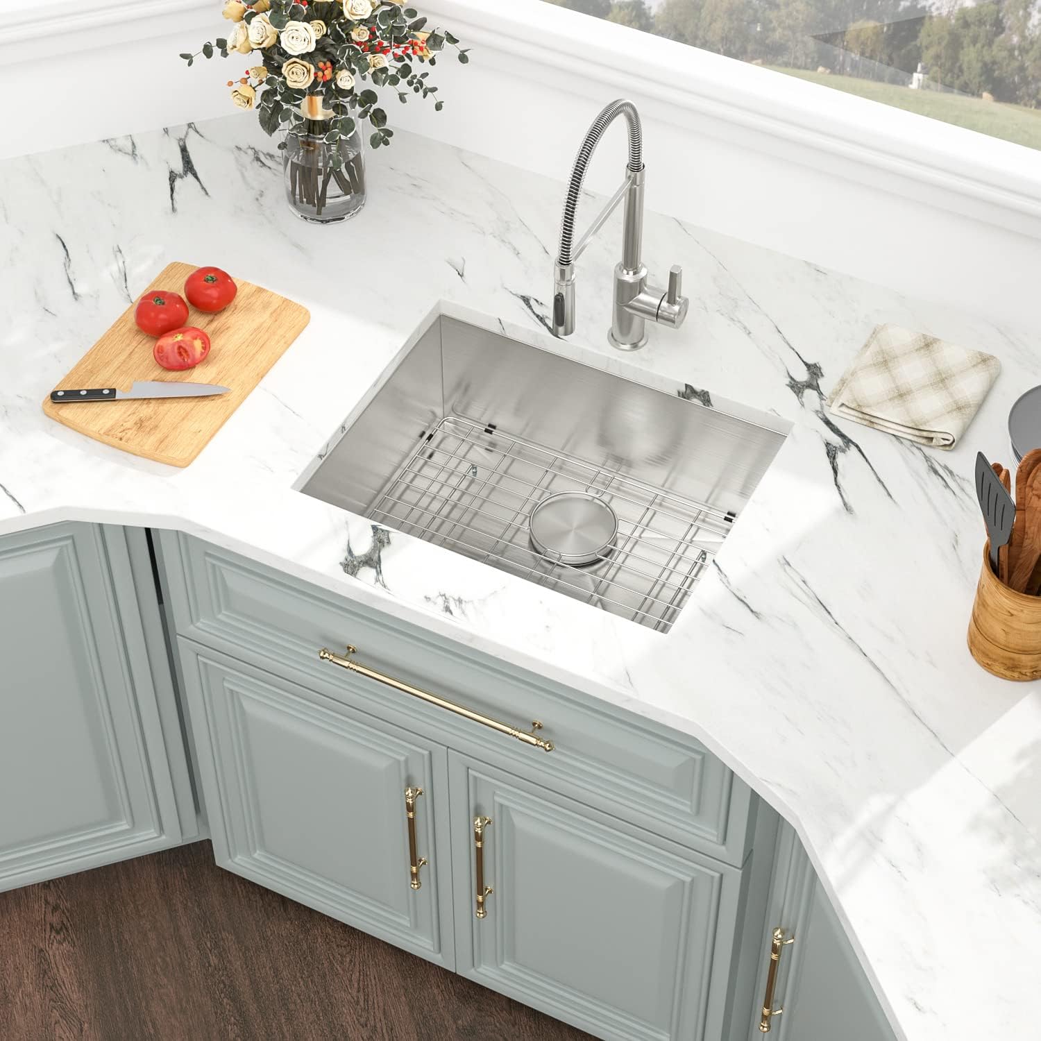 21 Inch Undermount Single Bowl Stainless Steel Kitchen Sink - 16 Gauge Handmade Modern Wet Bar & RV Sink with Drain Strainer - Perfect for Small Kitchens, Bars, Campers & Tiny Homes