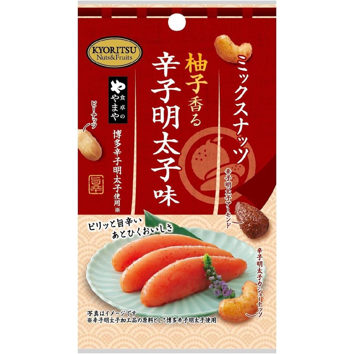 Kyoritsu Spicy Mentaiko Cod Roe & Yuzu Flavored Mixed Nuts 25g (Pack of 6) - Perfect for Snacking, Office Treats, and Japanese Food Lovers