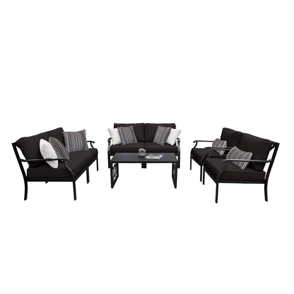 TK Classics Kathy Ireland Madison Ave. 7-Piece Aluminum Patio Furniture Set in Black - Outdoor Dining & Lounge Set for Garden, Poolside & Backyard Relaxation
