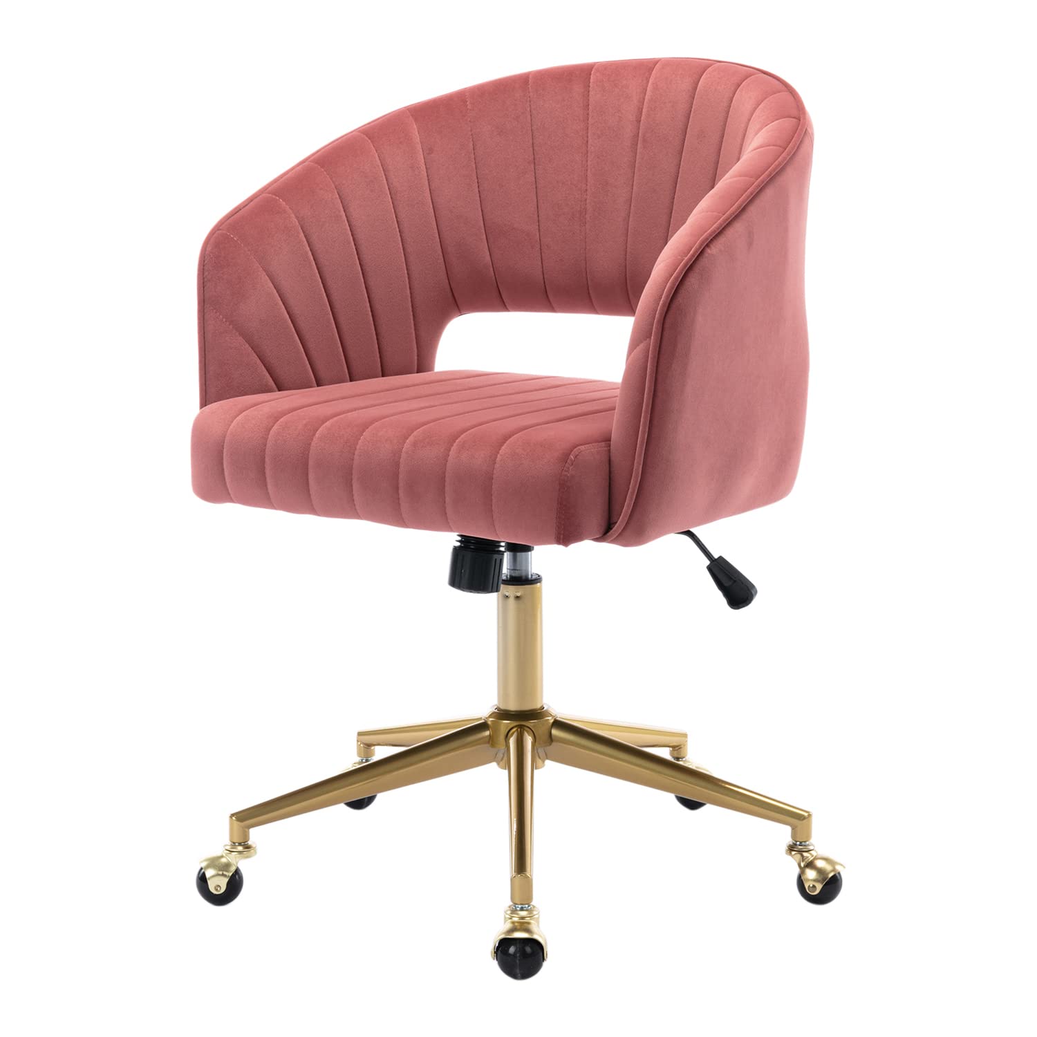 Velvet Swivel Office Chair with Adjustable Wheels - Ergonomic Upholstered Desk Chair for Home Office, Living Room, Bedroom & Study - Comfortable Computer Chair for Work, Gaming & Vanity (Rose)