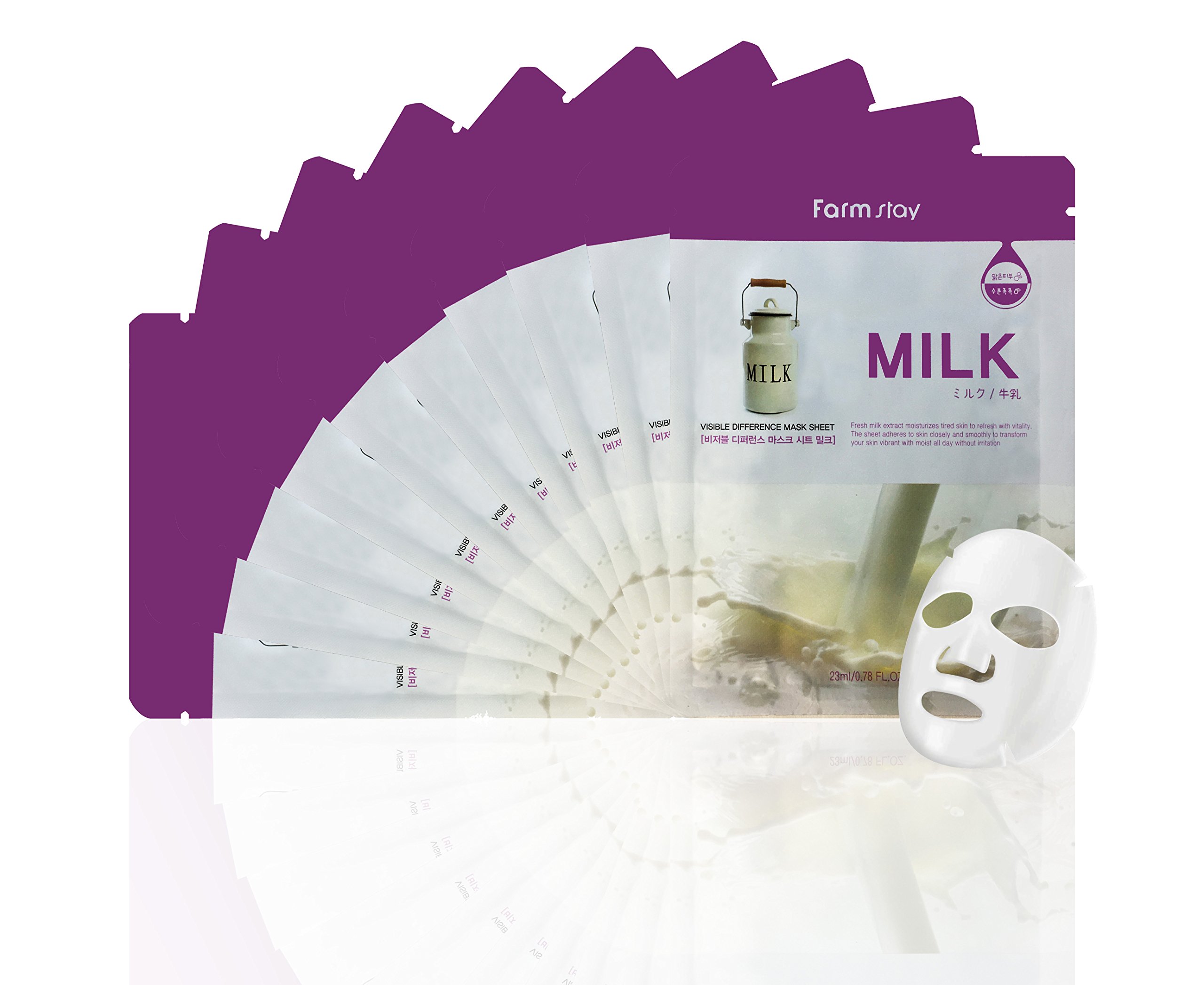 Farm Stay Visible Difference Milk Mask Sheet - 10pcs Hydrating & Brightening Face Mask for Glowing Skin | Perfect for Spa Day, Self-Care Routine & Travel Skincare