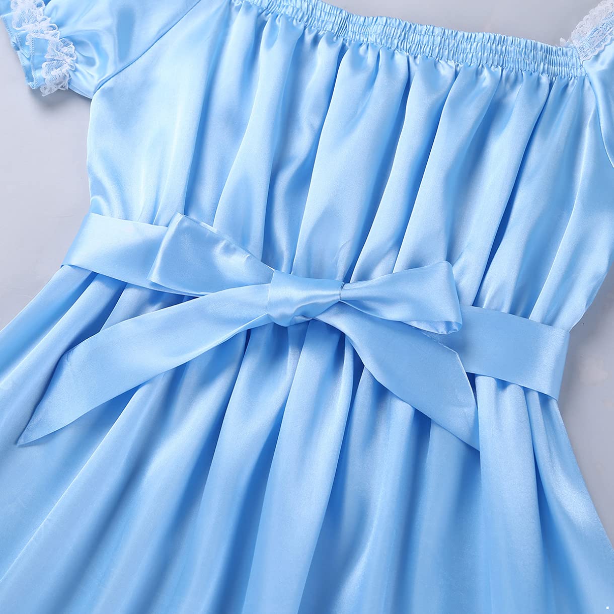EasyForever Men's One Piece Silky Satin Lace Trim Ruffled Dress - Crossdressing Costume for Cosplay, Halloween & Special Occasions