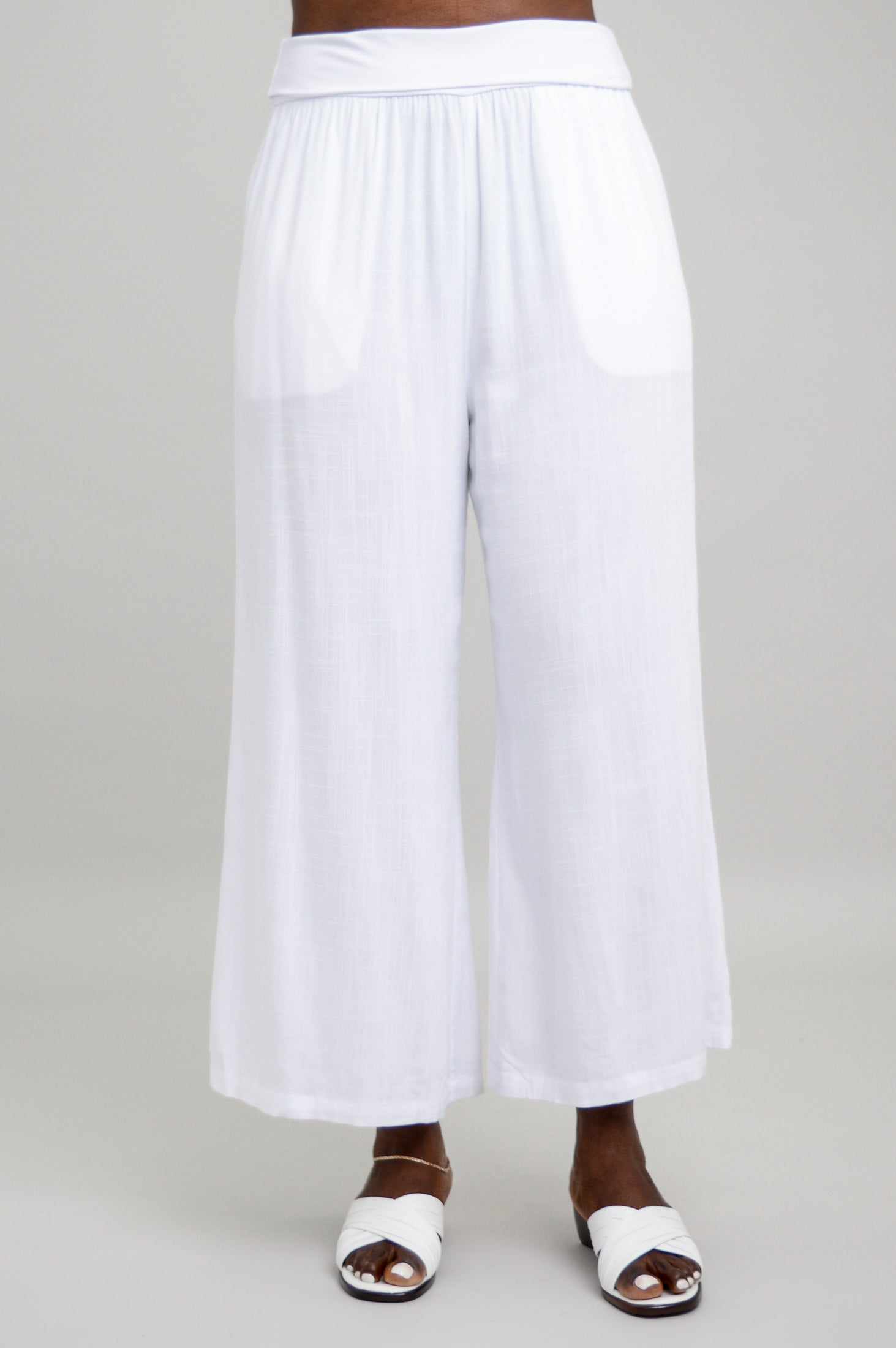 Landon Capri Pants for Women - White Linen Bamboo Fabric - Comfortable & Breathable for Summer, Travel & Casual Wear