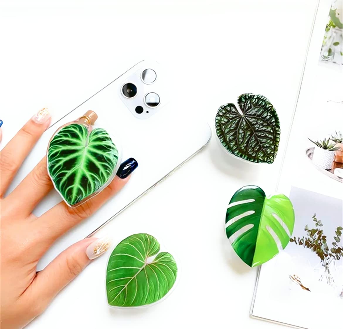 Monstera Anthurium Philodendron Leaf Tropical Aroid Plant Phone Grip - Non-Slip Handle for iPhone, Samsung & Tablets (Crystallinum) - Perfect for Home, Office & Travel Use